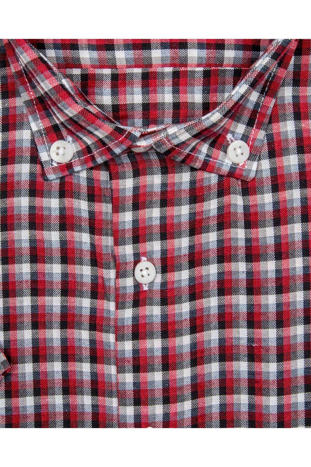 SÜVARİ-Süvari Loose-Fit Patterned Short Sleeve Red Men's Shirt 2