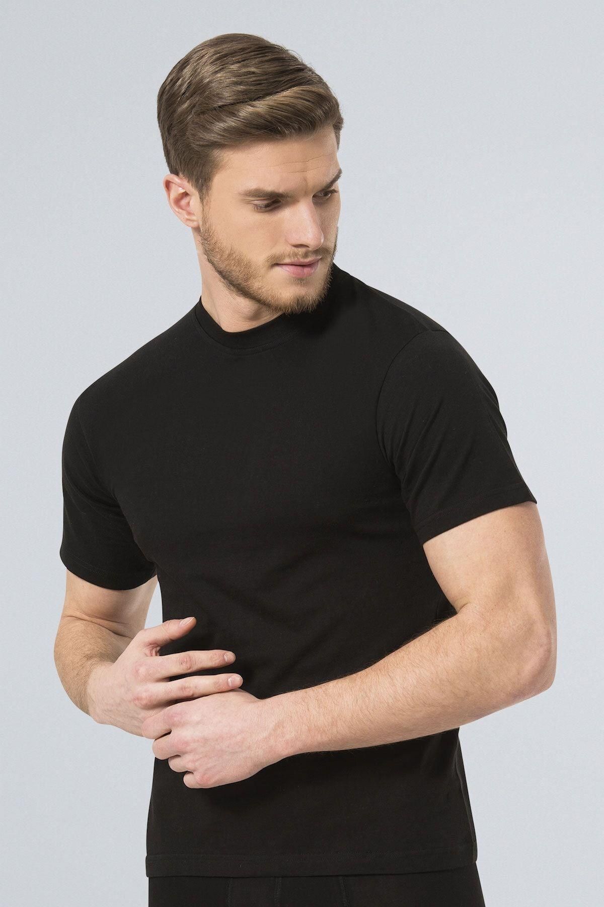 TÜREN-102 Black 2-Piece Men's Ribbed O-Neck Undershirt 1