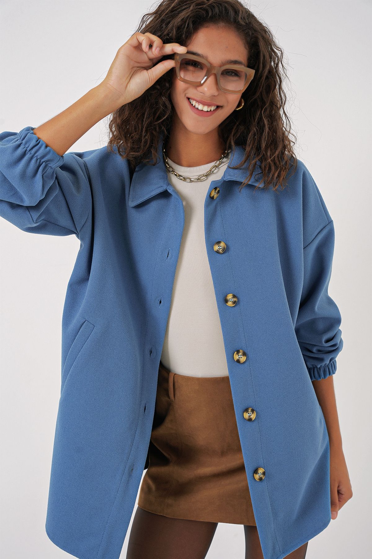 Bigdart-0674 Model Indigo Oversize Shirt with Pockets 1