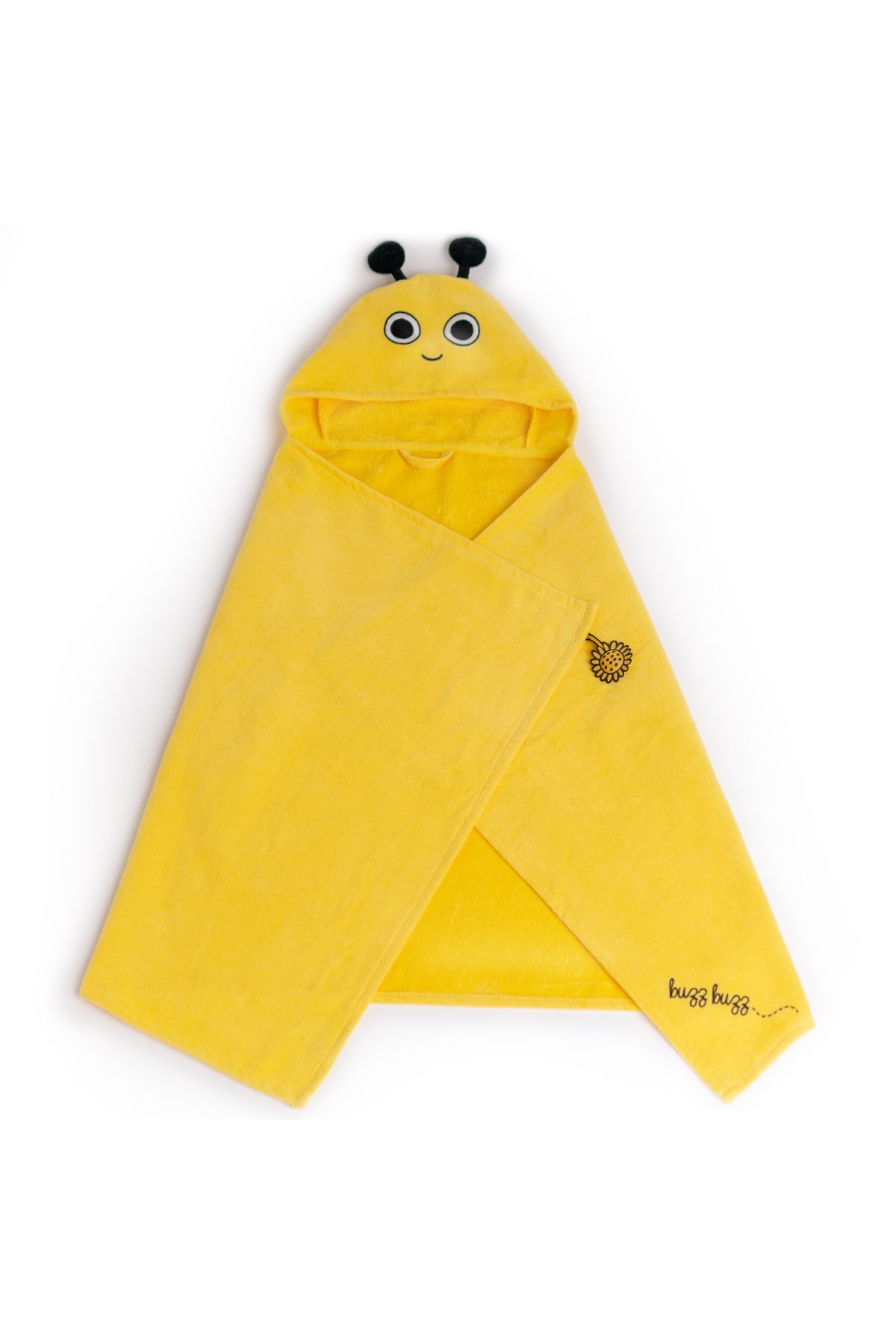 Milk & Moo-Milk&moo Bee Buzz Velvet Hooded Towel, 100% Cotton, For 0-2 Years, Soft And Absorbent, 70x120 Cm 1