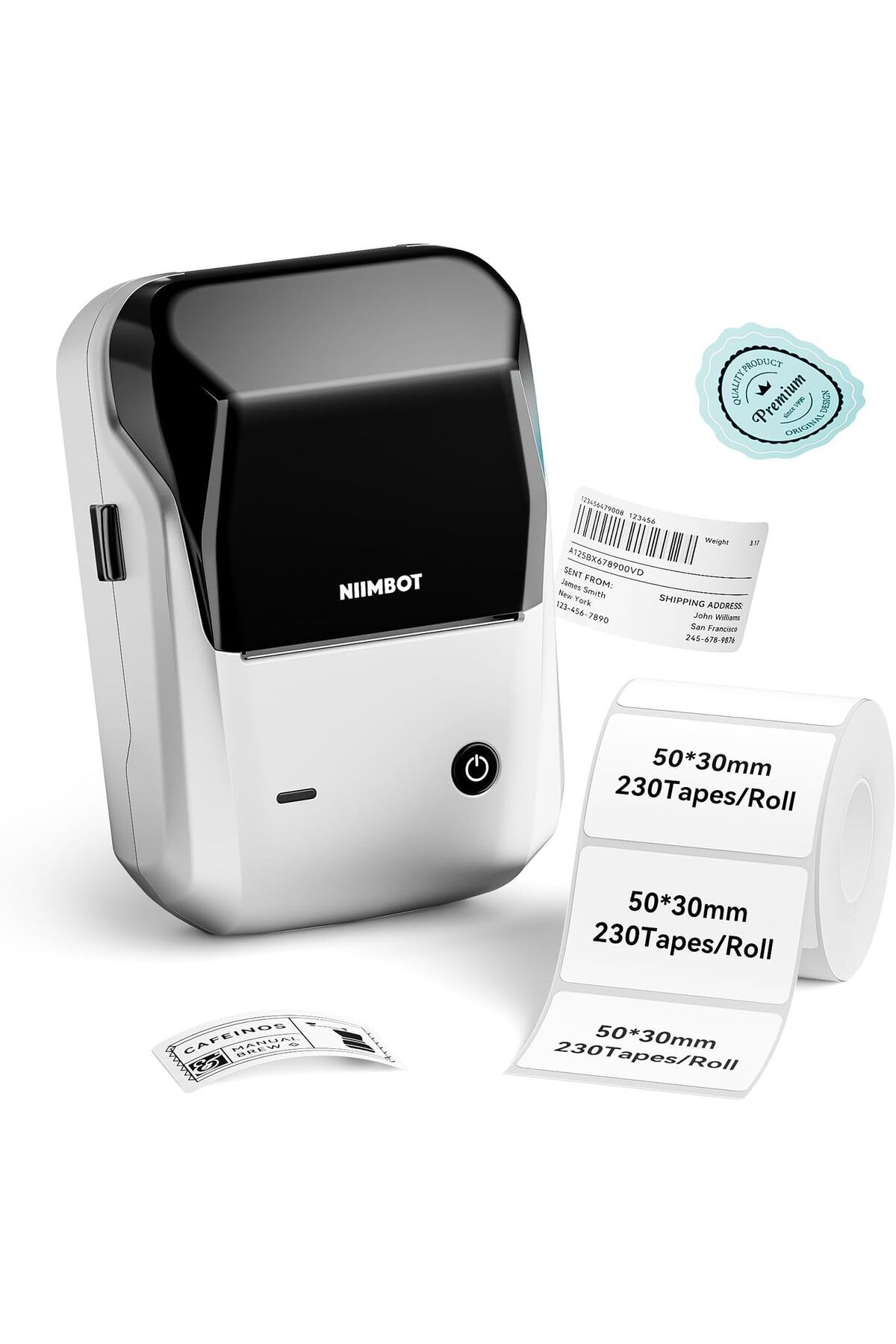 NiiMbot B1 Etiket Makinesi, Gümüş, Bluetooth Kablosuz Taşınabilir. Android, Ios Ve Pc Uyumlu