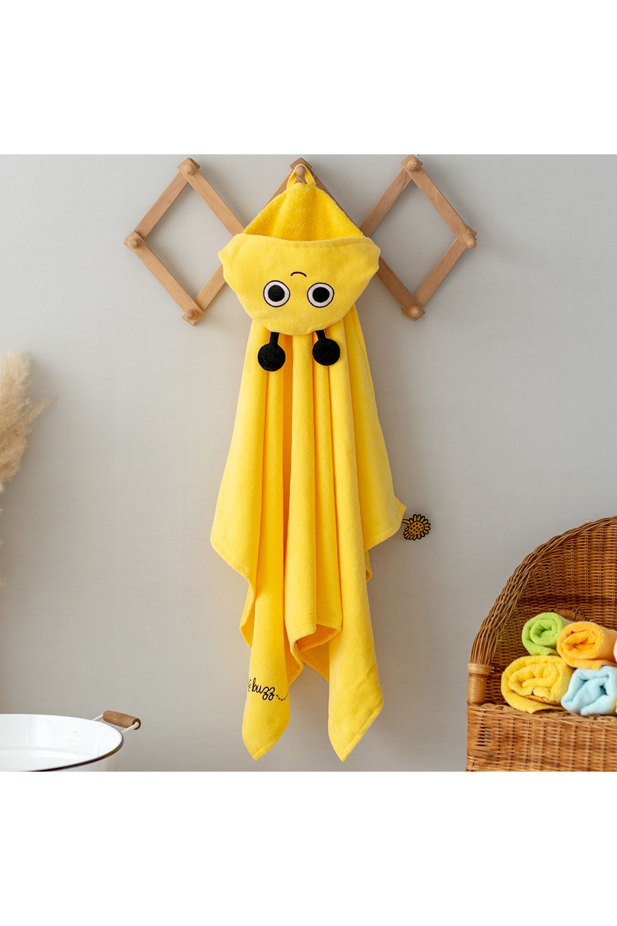 Milk & Moo-Milk&moo Bee Buzz Velvet Hooded Towel, 100% Cotton, For 0-2 Years, Soft And Absorbent, 70x120 Cm 5