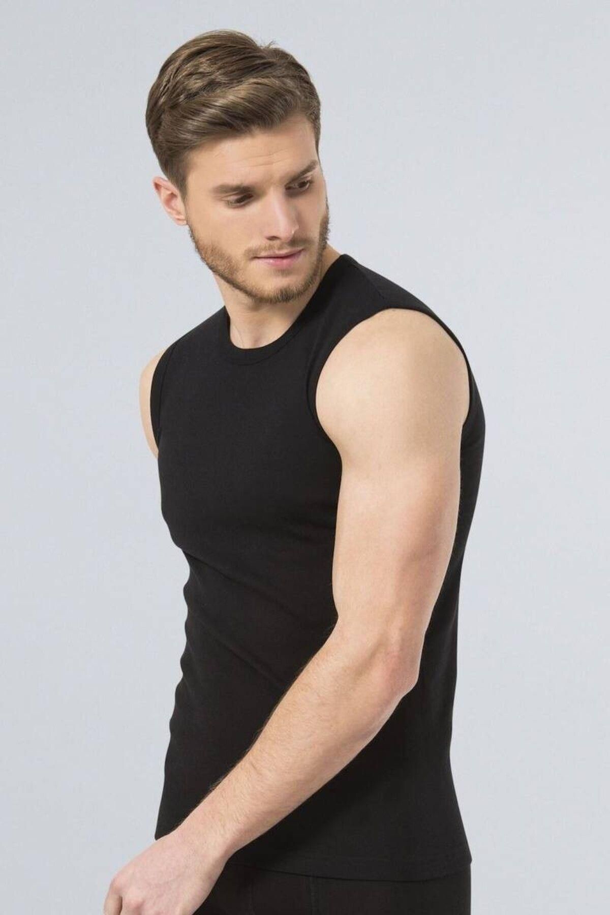 TÜREN-Türen Men's Sports O Collar Undershirt (2 Pack) 134/Black 2