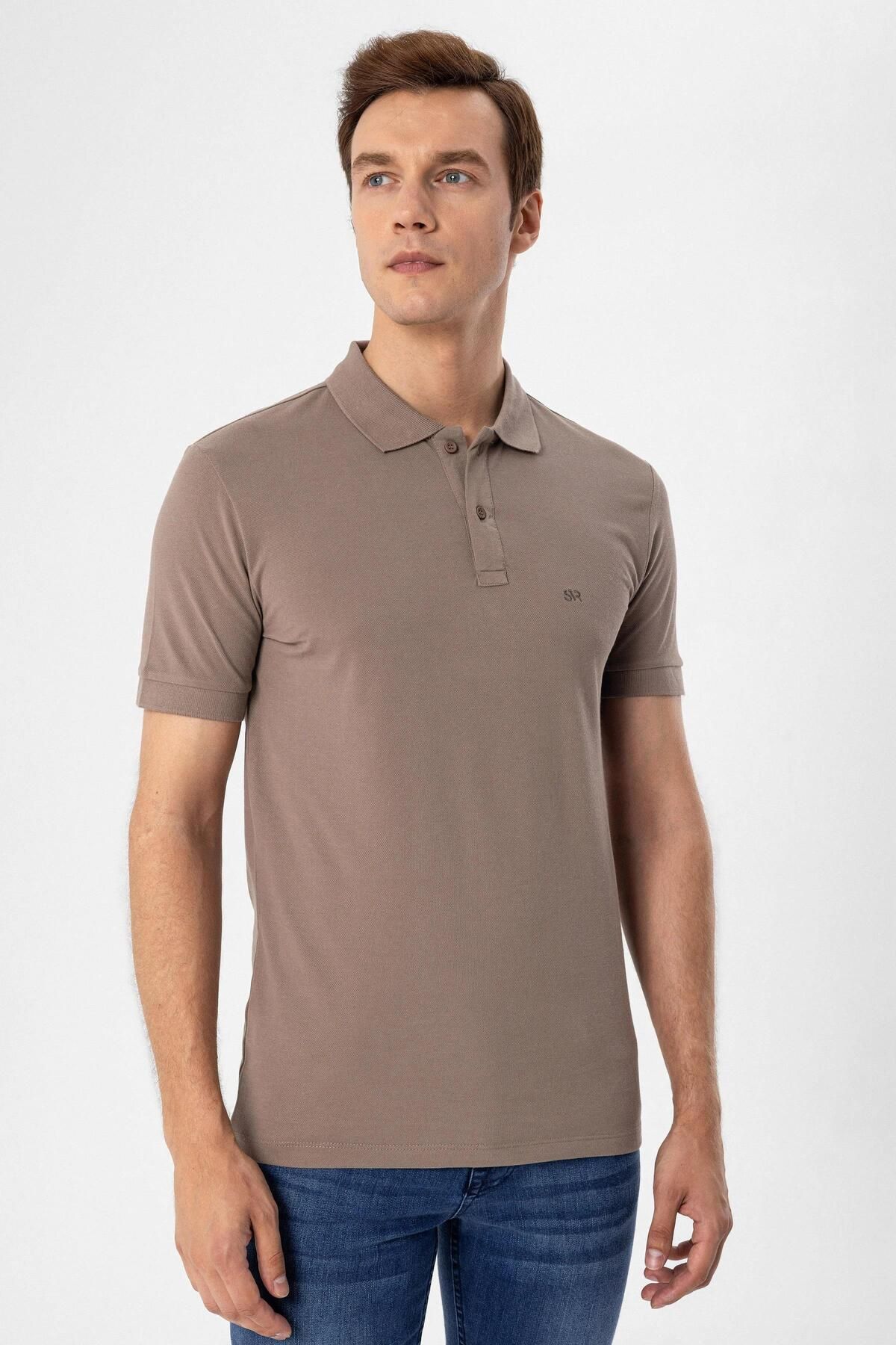 SÜVARİ-Polo Neck Regular Fit Brown Dobby T-Shirt 5