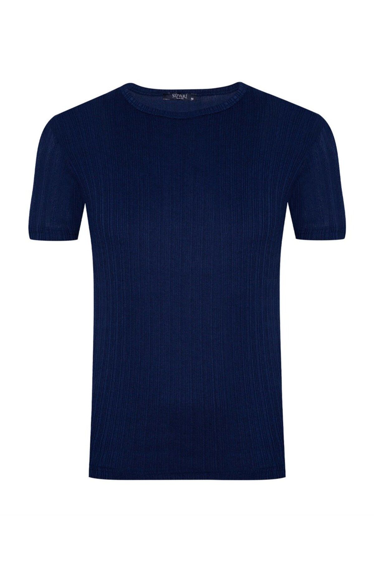 تی شرت مردانه Süvari Slim Fit O Neck آبی تیره SÜVARİ