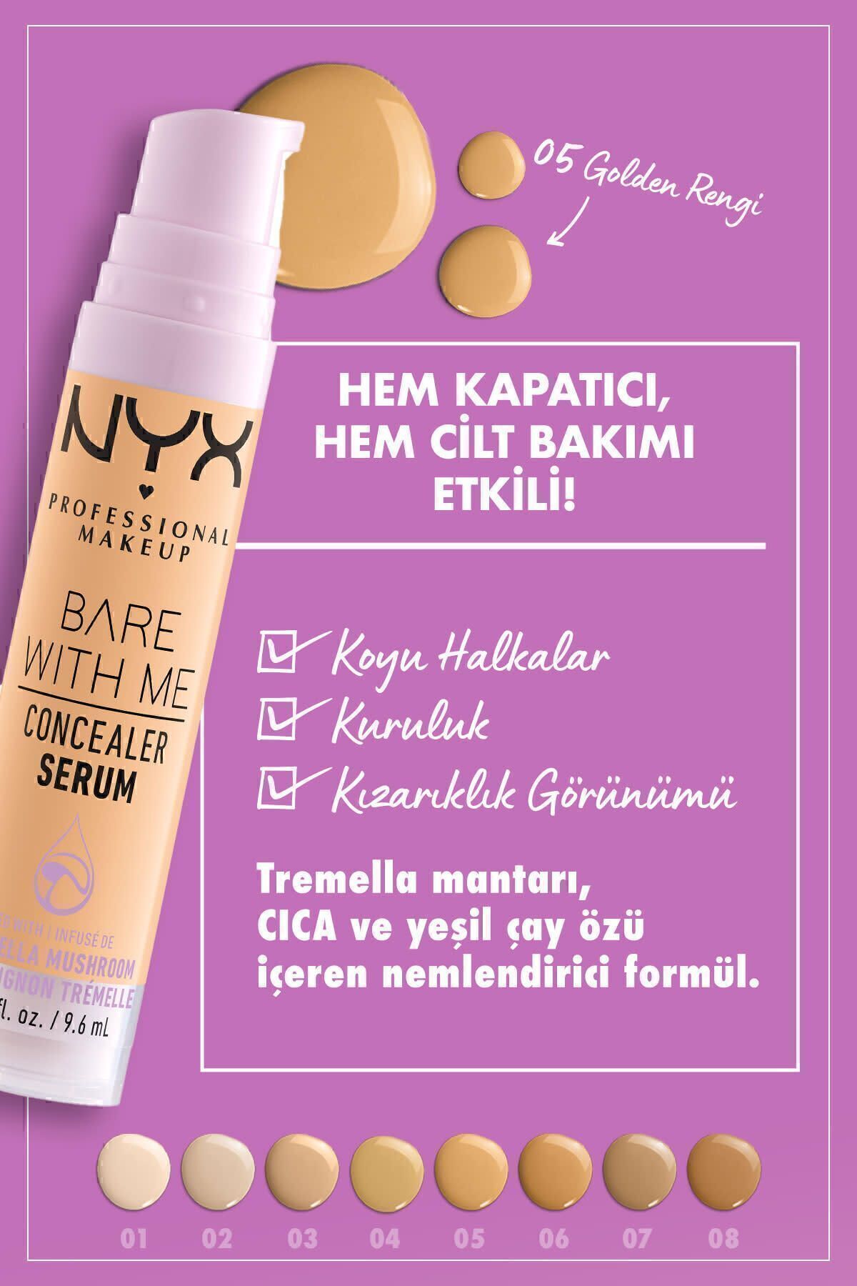 NYX Professional Makeup Bare With Me Kapatıcı Serum 05 Golden-4