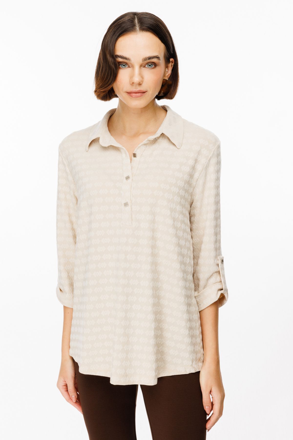 ON-Buttoned Front Self Patterned Blouse 1