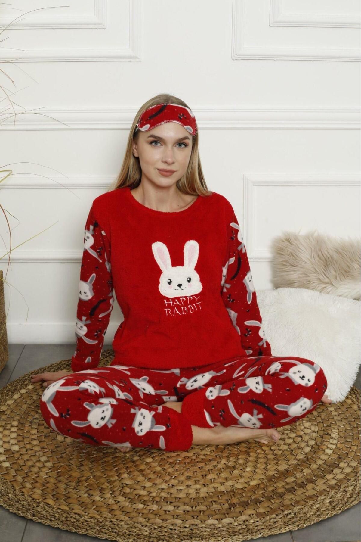 Akasya-Women's Long Sleeve Bottom Fleece Top Winter Pajamas Set 02164 3
