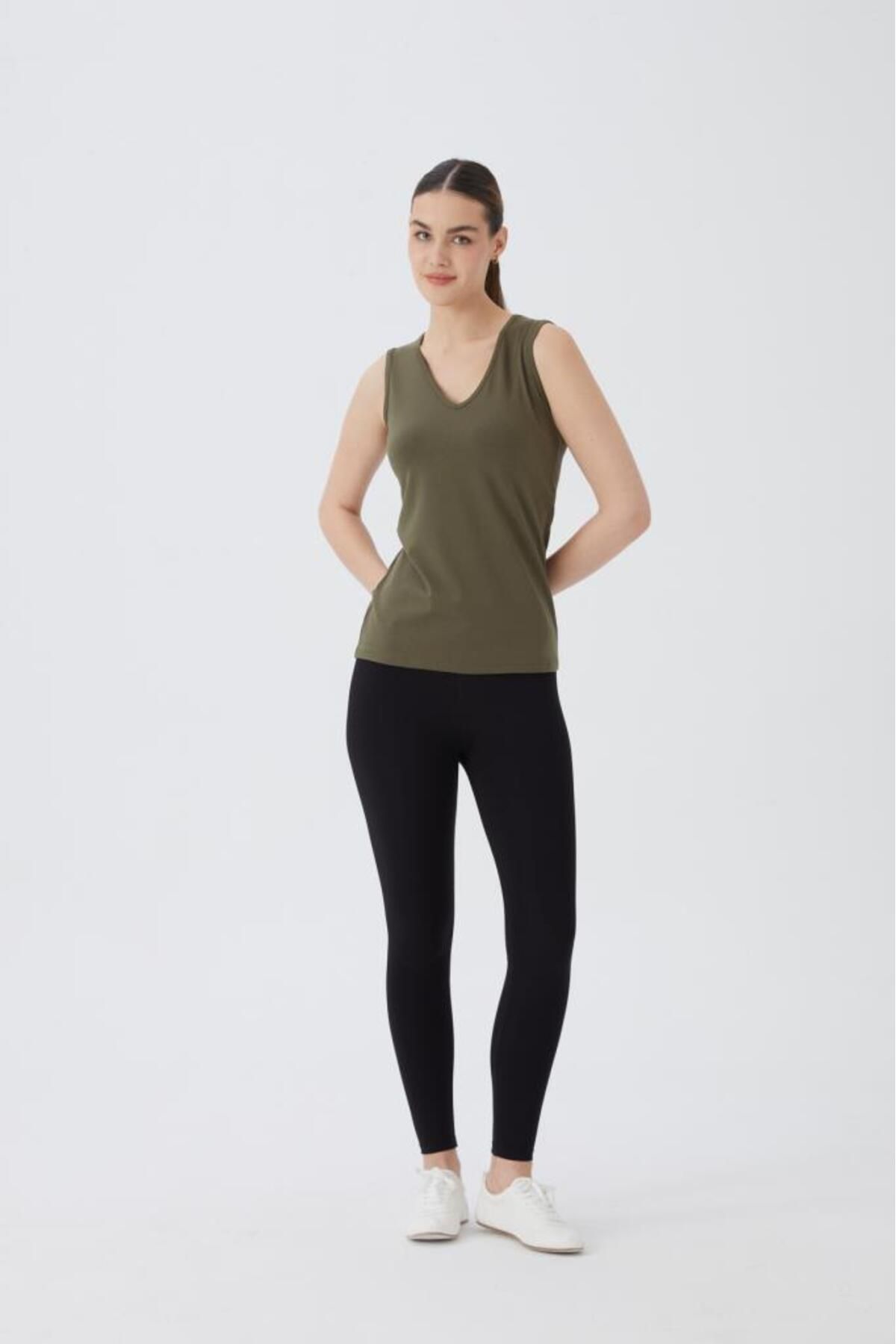 Almila-V-Neck Sleeveless Cotton Lycra Women's Bodysuit - 2050 Model 4