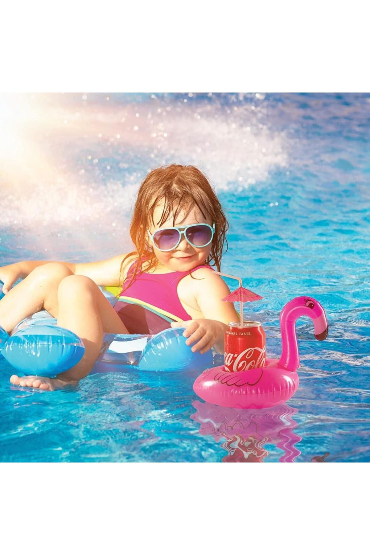 Nettenevime-Pink Flamingo Patterned Set of 10 Inflatable Cups and Ring Drink Holders 3