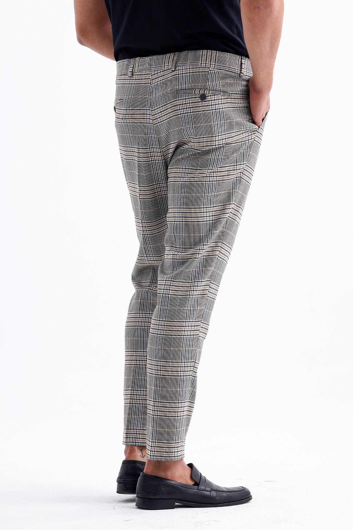 Koch London-Men's Oversize Pants - Grey and Beige Checked Pattern, Modern and Stylish Design 7