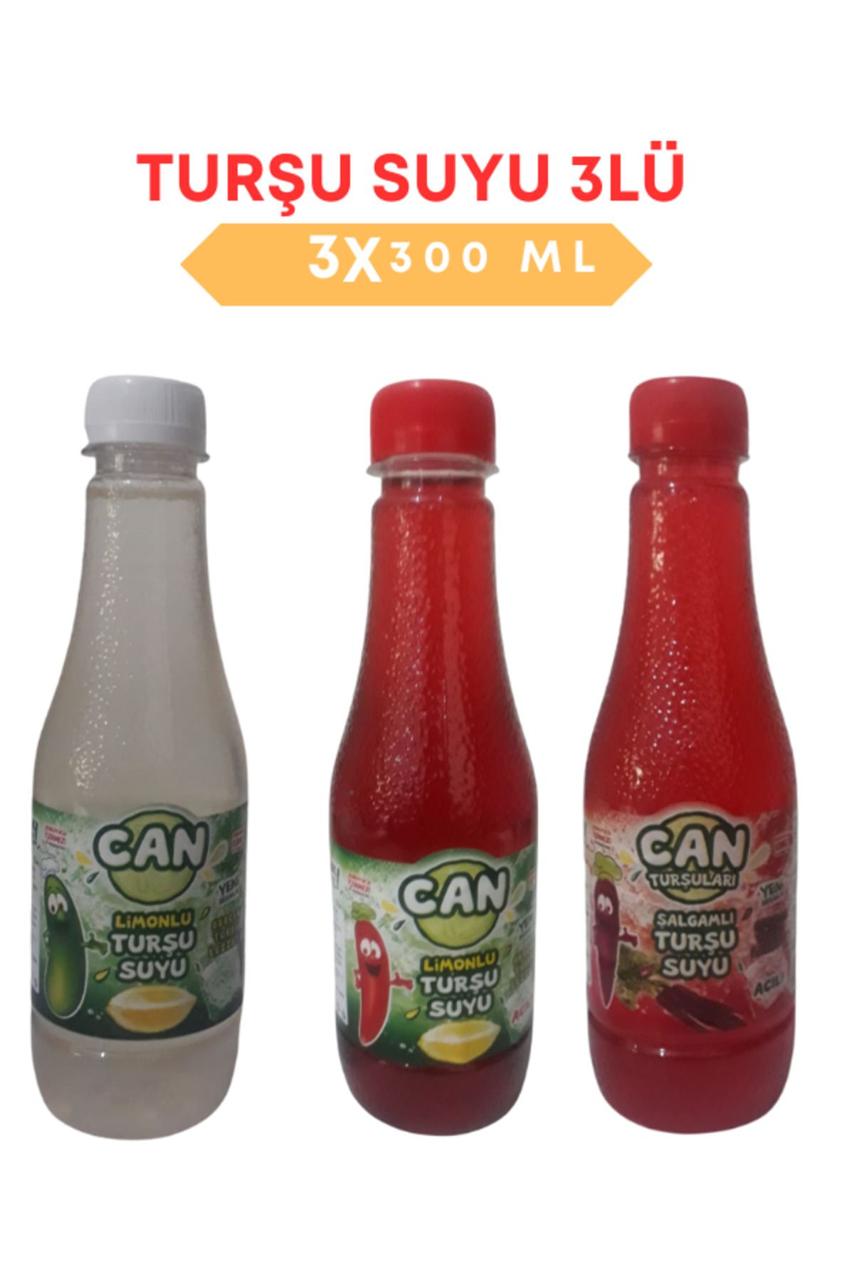 CAN 3lü Tadım Paketi 300mlx3 Şalgamlı Turşu Suyu300 ml Limonlu Turşu Suyu300 ml Acılı Turşu Suyu300 ml