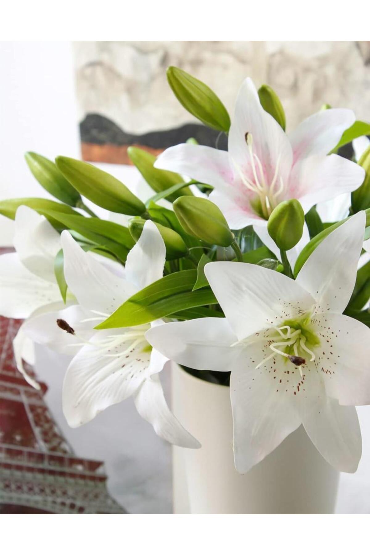 Nettenevime-Τεχνητό λουλούδι Wet Lily White Color 7 Λουλούδια Πραγματική υφή Ένα Ποιότητα 5