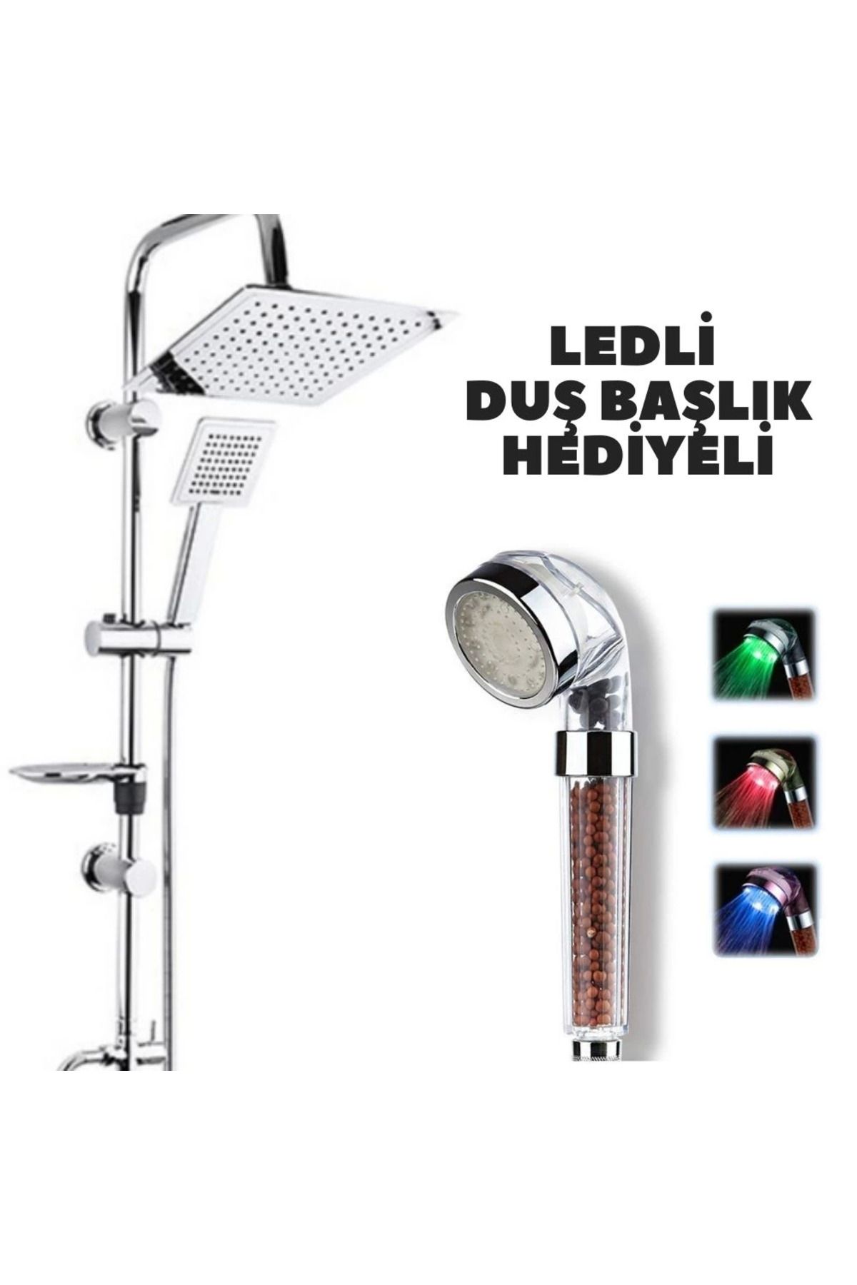 Easy Tedarik Rain Duş Robotu Tepe Duş Seti Duş Başlığı Sistemi Ledli Duş Başlık Hediyeli