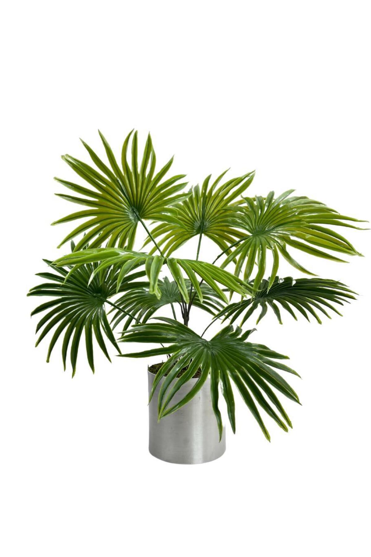 Artificial Flower Fan Palm 8 Branches 50*40cm Salon Flower Metal Matte Silver Potted Artificial Plant