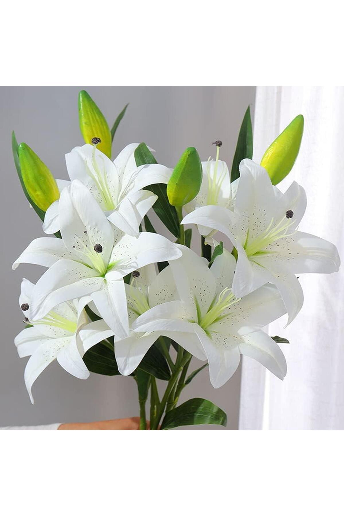 Nettenevime-Τεχνητό λουλούδι Wet Lily White Color 7 Λουλούδια Πραγματική υφή Ένα Ποιότητα 3