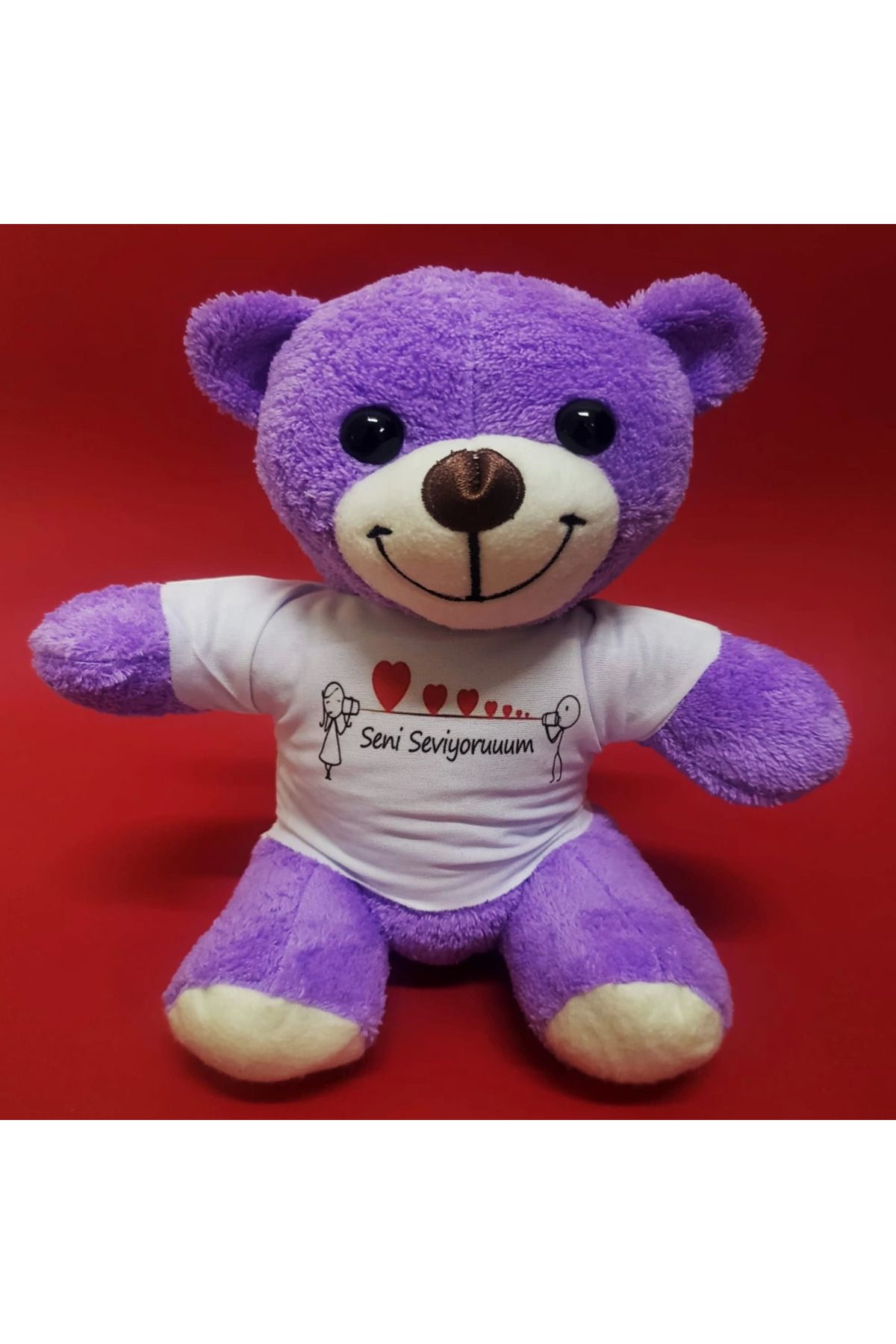 Easy Tedarik Mor Ayıcık Seni Seviyorum Baskılı Tişörtlü