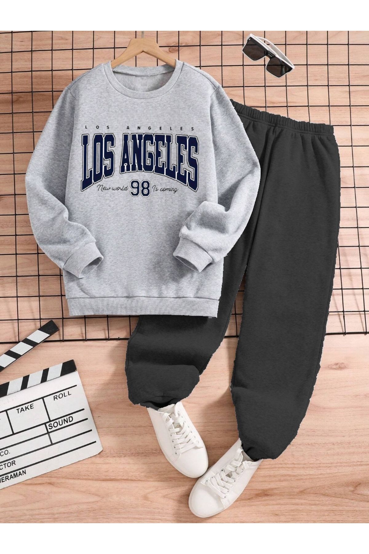 Heybely Kids-Los Angeles Printed Oversize Sweatshirt Kids Tracksuit Set 2 Thread 1