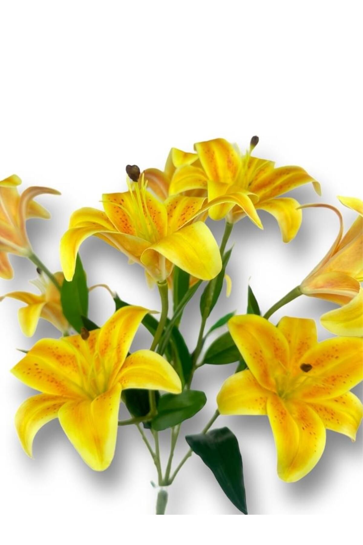 Nettenevime-Τεχνητό λουλούδι Wet Lily Salmon Yellow Color 9 Λουλούδια 55cm Πραγματική υφή Α Ποιότητα 4