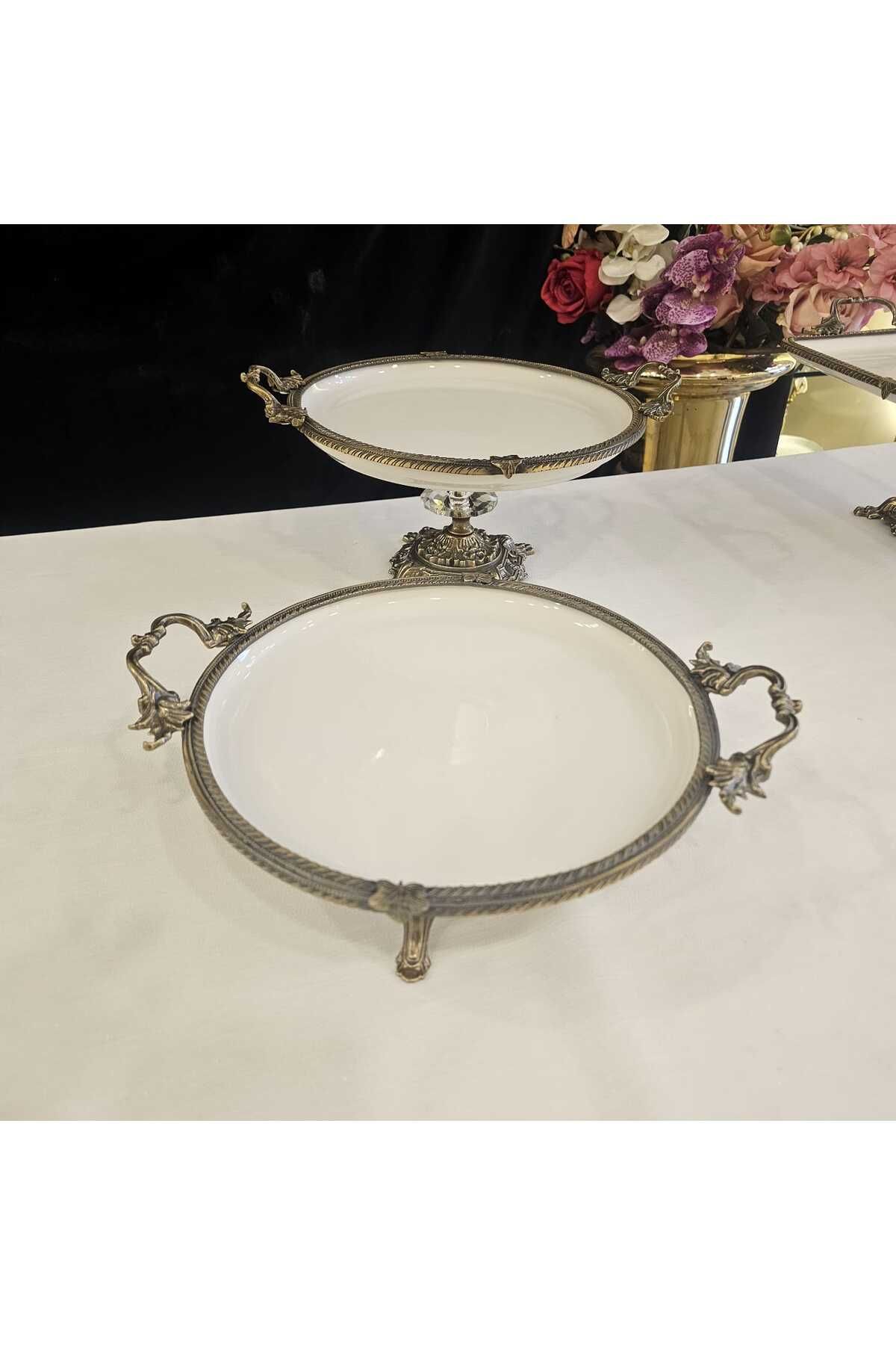 MaviDamla-Antique Yellow 5 Piece Porcelain Presentation Set with Handles - Edge Frame 3