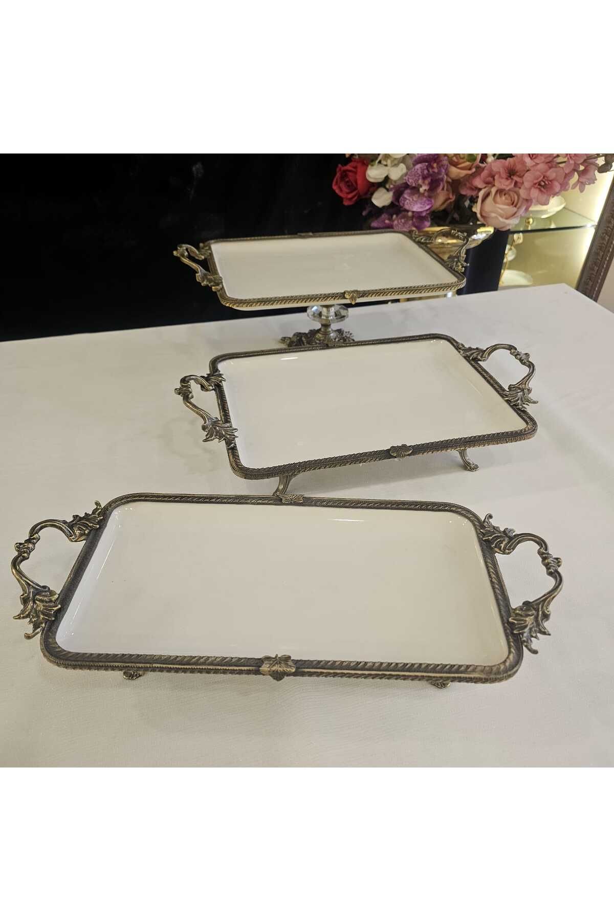 MaviDamla-Antique Yellow 5 Piece Porcelain Presentation Set with Handles - Edge Frame 2