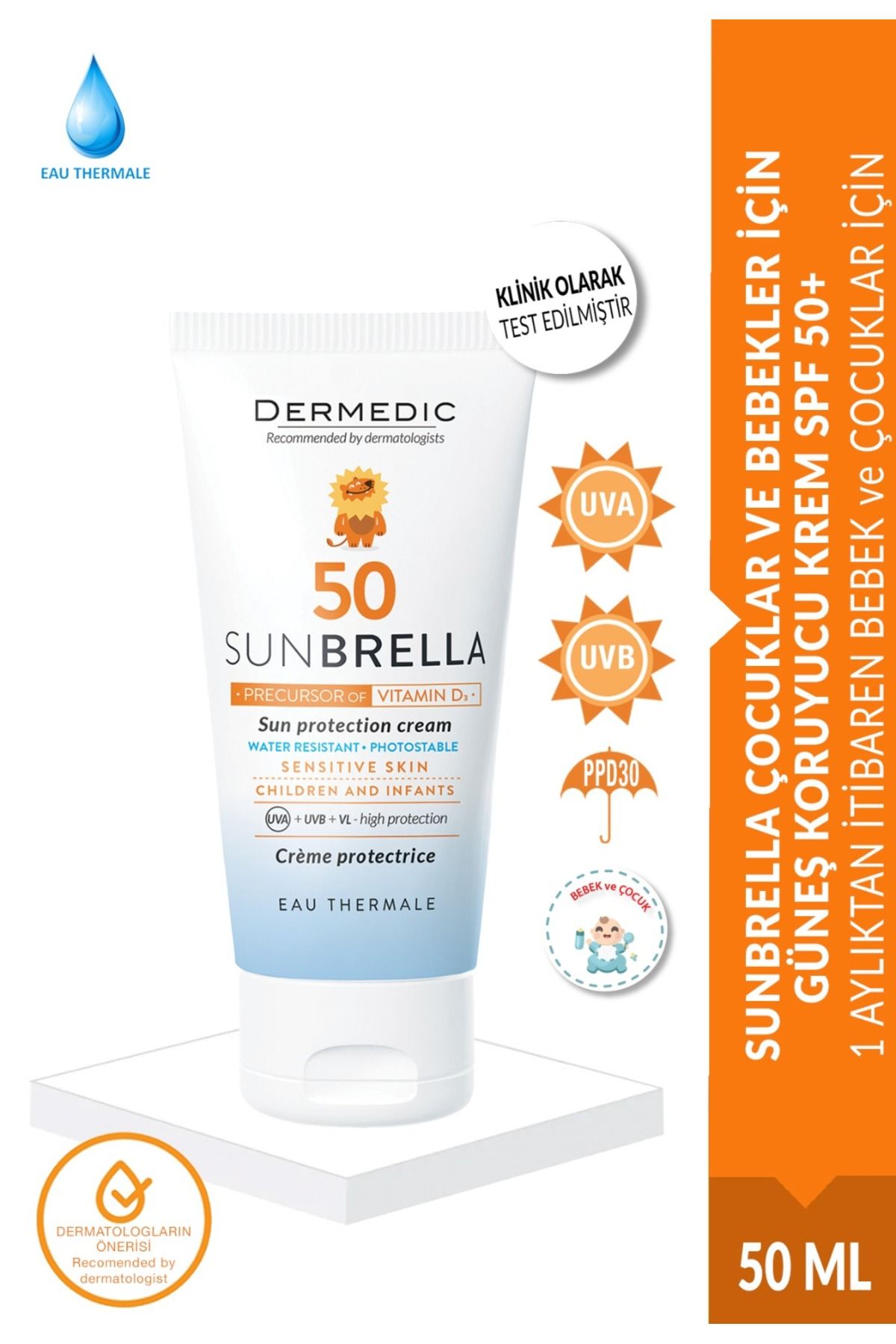 DERMEDIC SUNBRELLA ÇOCUKLAR VE BEBEKLER İÇİN GÜNEŞ KORUYUCU KREM SPF 50+ 50ML