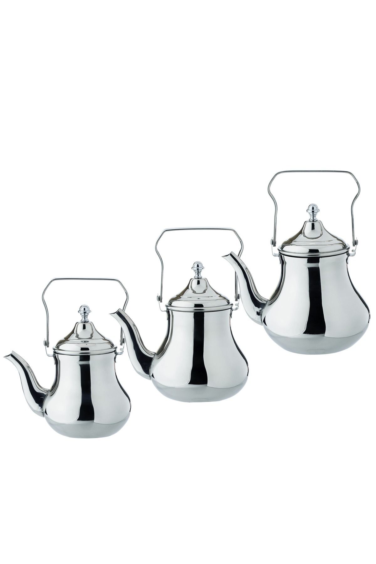 Dania-Stainless Steel Tea Pot Set 3 Pieces Of Different Sizes Hanging Handle 2