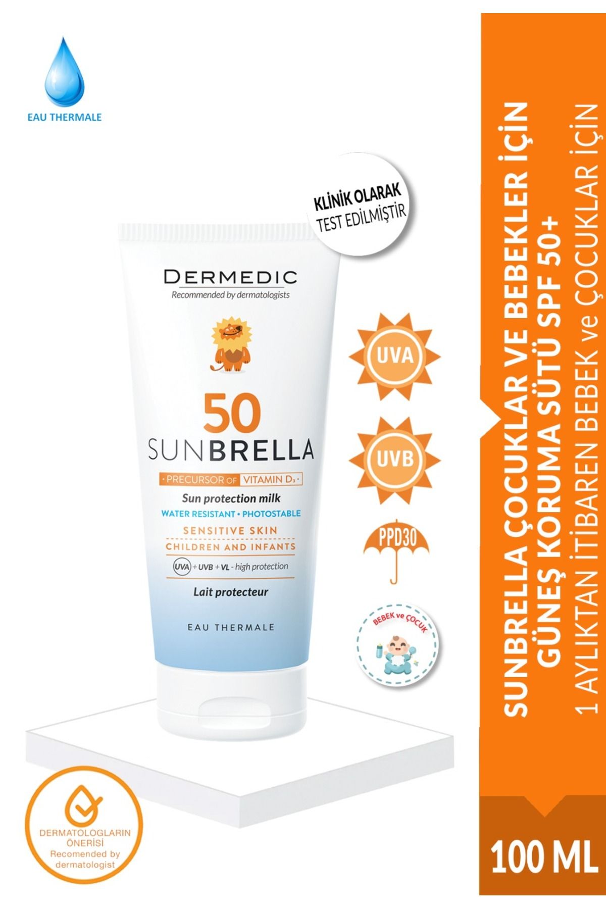 DERMEDIC SUNBRELLA ÇOCUKLAR VE BEBEKLER İÇİN GÜNEŞ KORUMA SÜTÜ SPF 50+ 100 ML