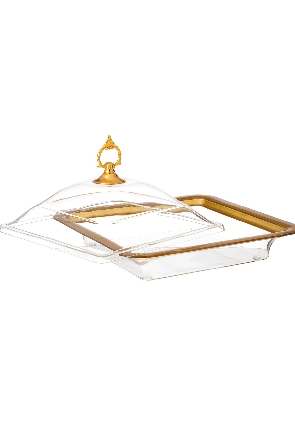 Dania-Serving dish for pastries and sweets with a transparent acrylic cover with golden decor 2