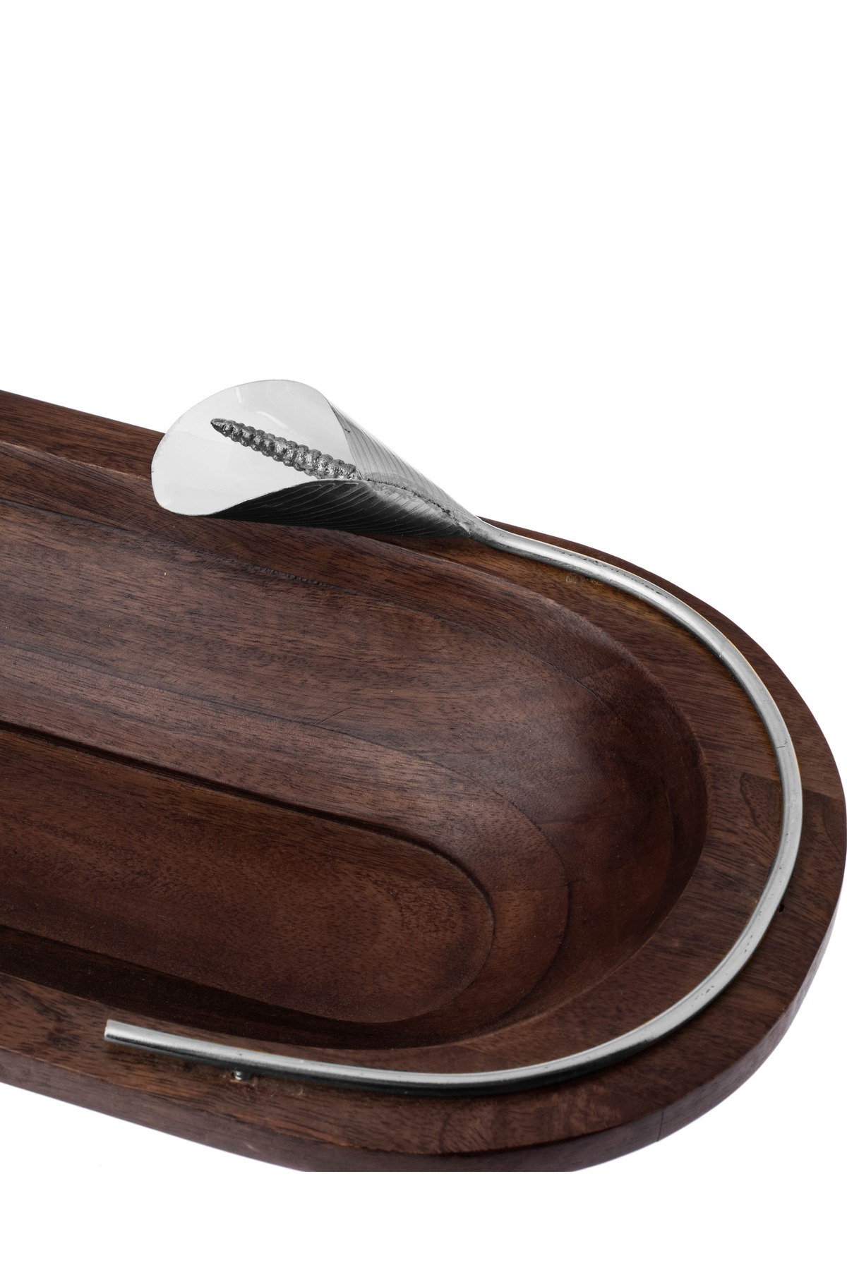 Dania-Serving dish in the shape of a boat made of beech wood with lily  in Silver color and multi-use 2