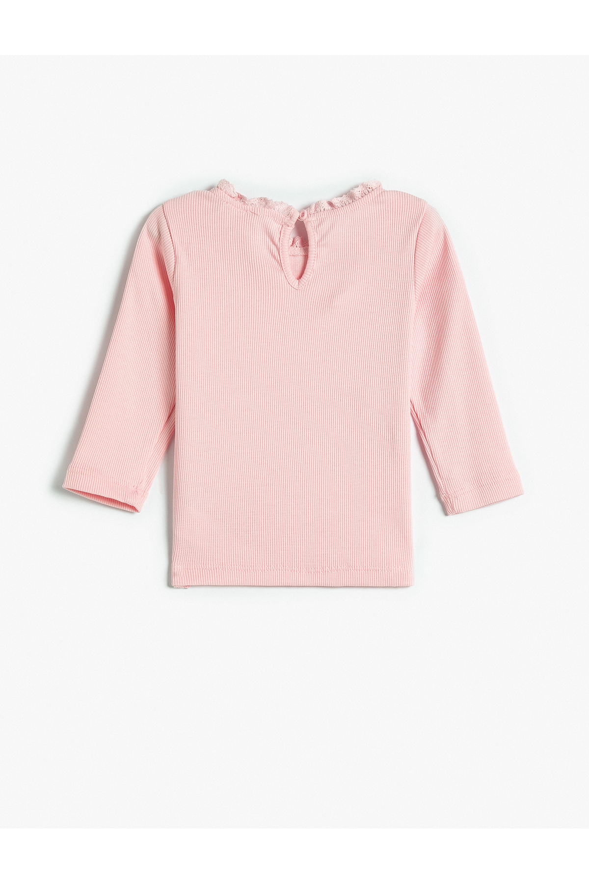 Koton Tişört Uzun Kollu Yuvarlak Yaka Fırfır Detaylı Kaşkorse Pamuklu fotoğrafı 2 (önizleme)