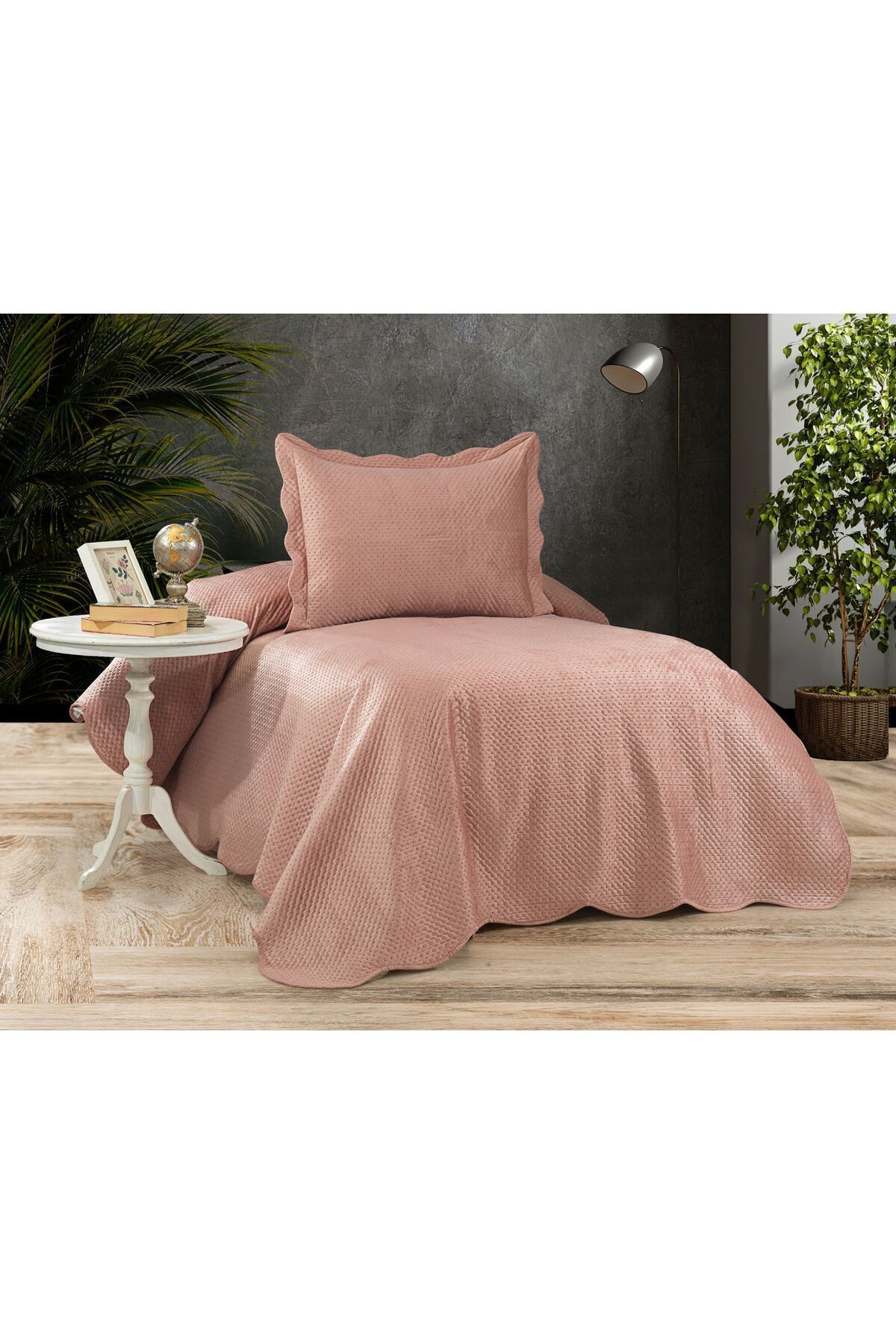 FeelHome-Eliza Velvet Single Cotton Filled Bedspread Set 1