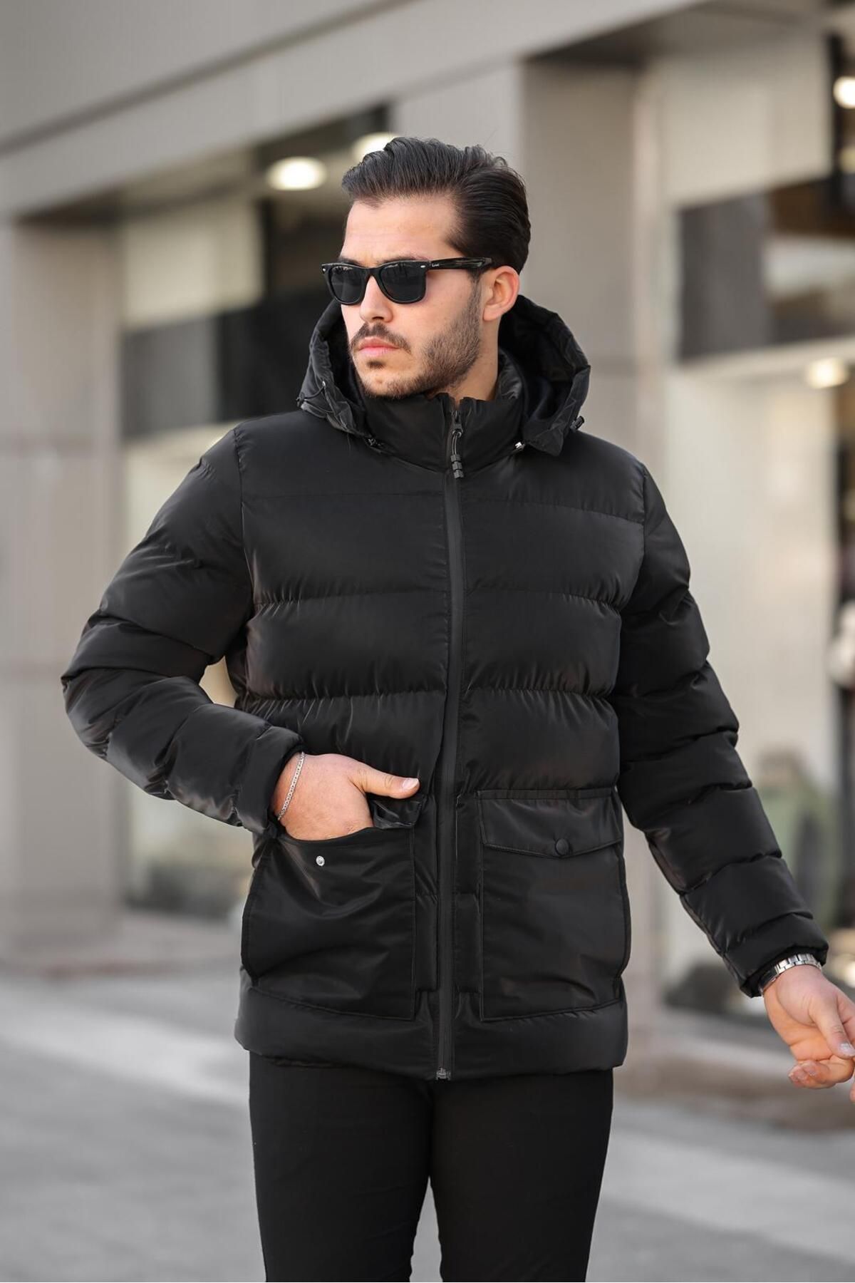 کت چرم کربنی بادی کلاهدار پارچه ای مشکی Nova Fabric Fit Mero Life