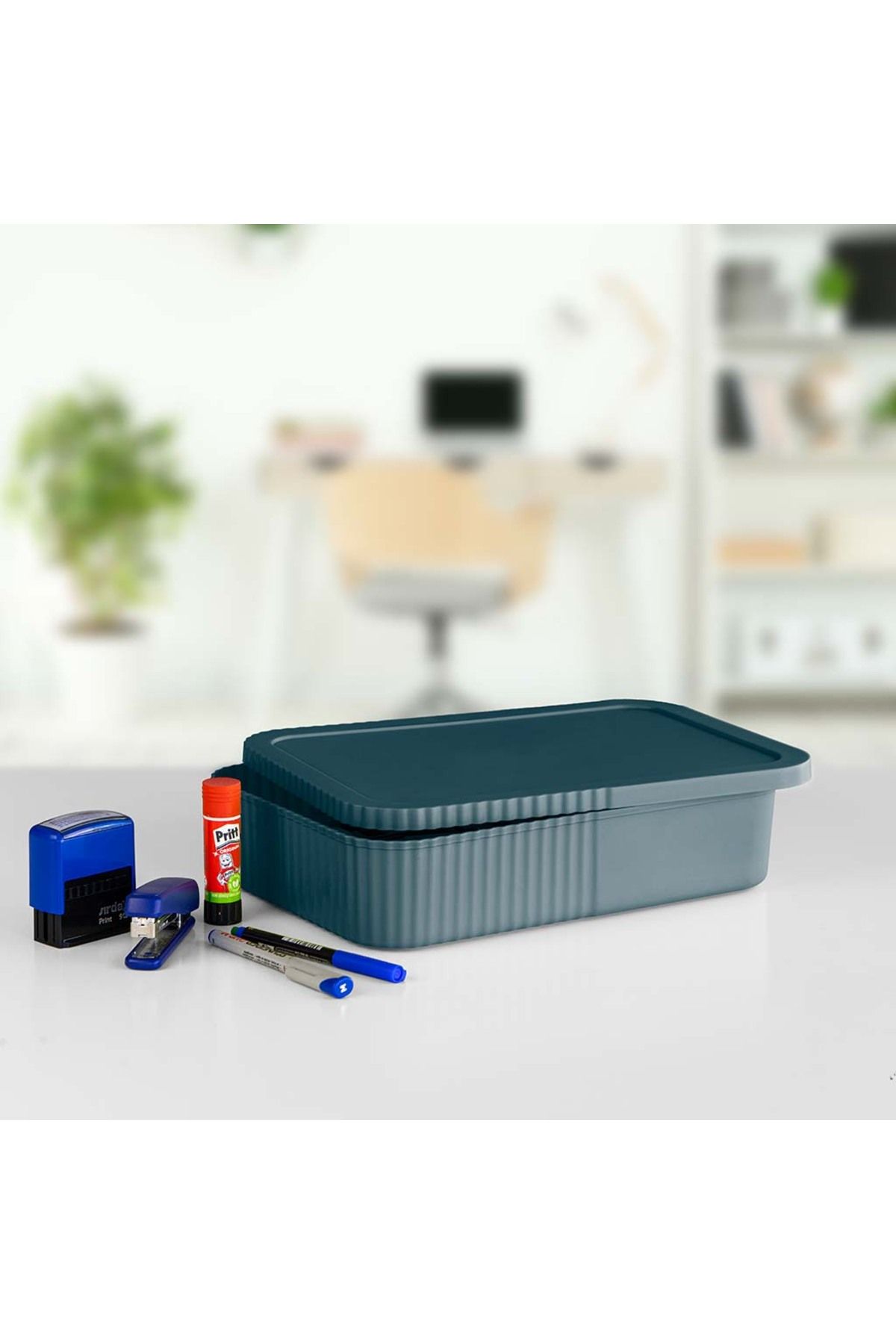 devigo-3 Pieces of 6-Liter Slim-Wide Storage Box with Lid - Office and Stationery Organizer Multi-Purpose Use 2