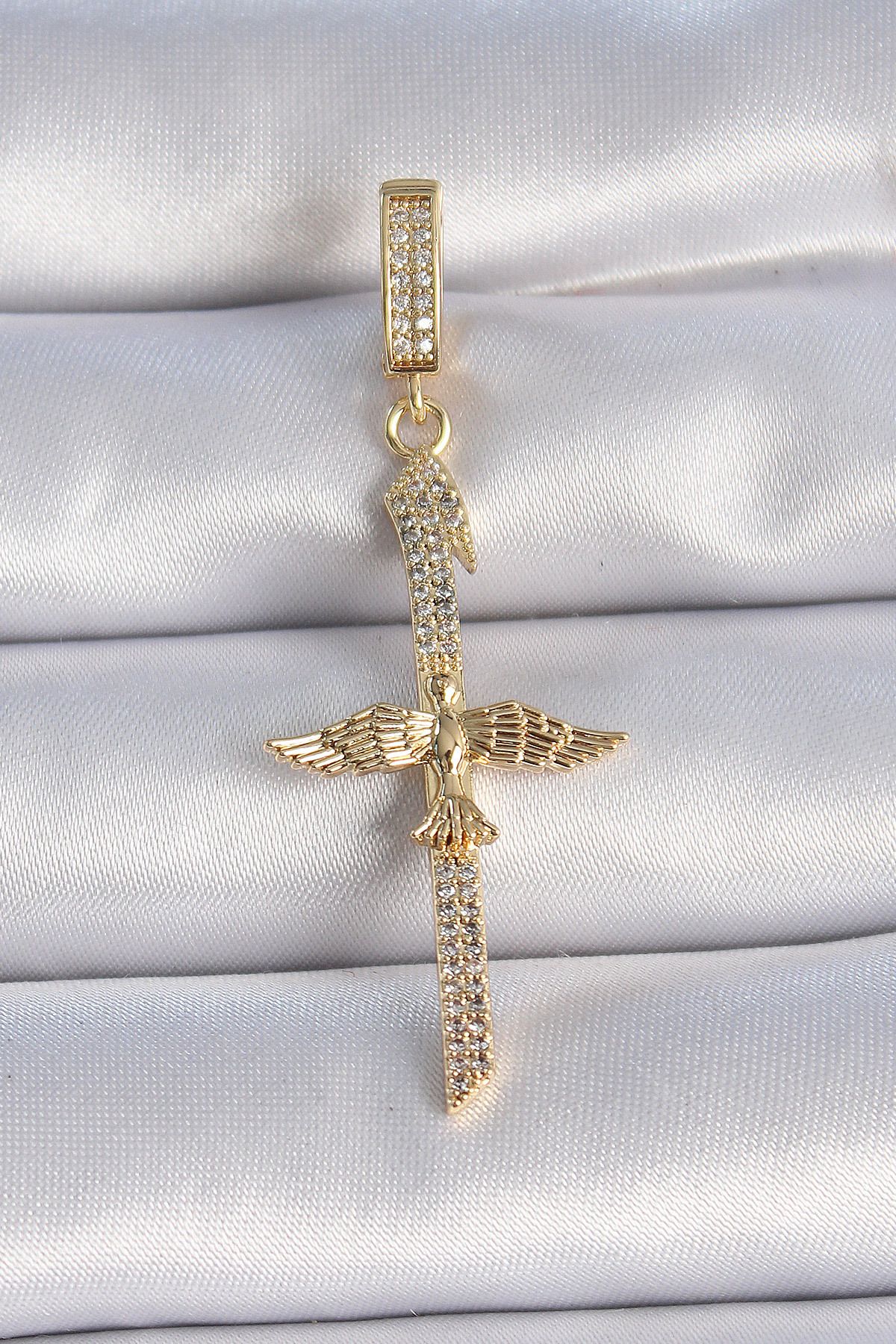 DENİZBİLİŞİM Pirinç Gold Renk Zirkon Taş Detaylı Elif Model Anka Kuşu Figür Ajda Charm - Tj-Bc1013