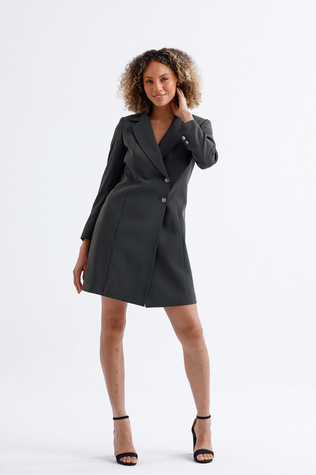 Sense-Metal Button Adriyana Lined Jacket Dress - Green Ckt35856 7