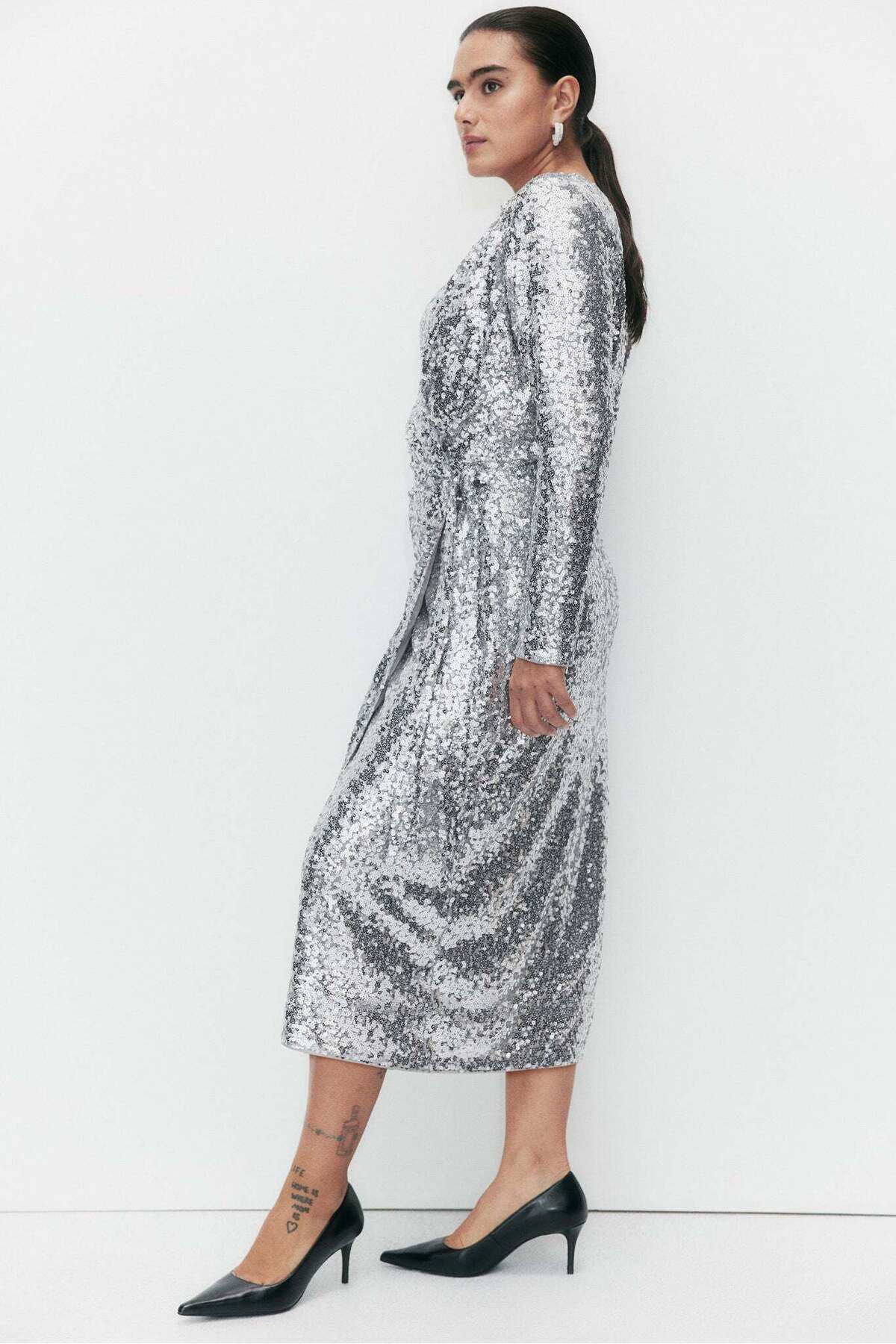 H&M-Sequined wrap dress 5