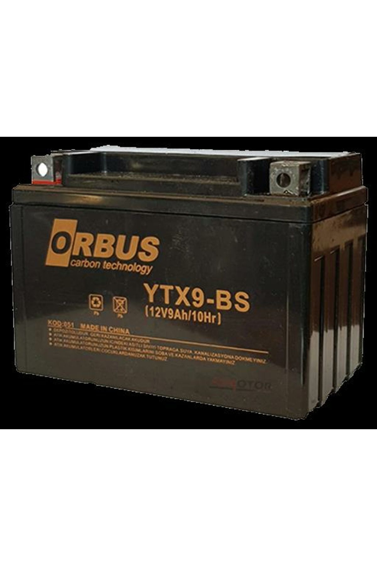 ORBUS 12 VOLT 9 AMPER ORBUS MOTOSİKLET AKÜSÜ ÖLÇÜLER 150*86*107 mm. - 2,84 kg.YTX9-BS-YATAY