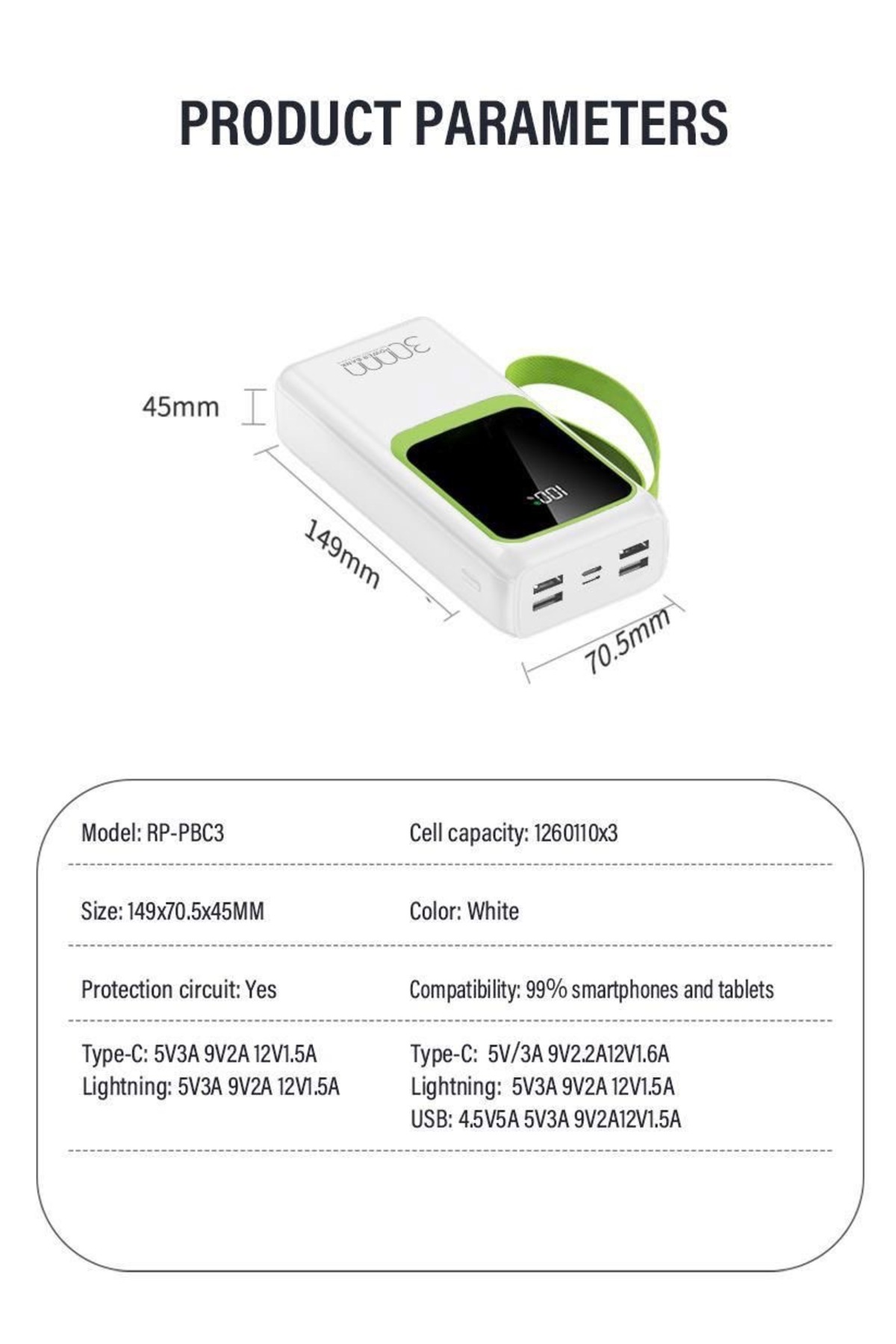 MEKTEK 30.000 mAh Hızlı 22.5W Kendinden Kablolu Led Fenerli Powerbank - görsel 4