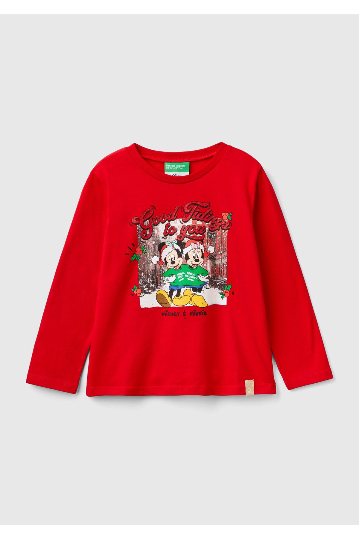 United Colors of Benetton-Girl's Red Hem Logo Label Photo Print Long Sleeve T-Shirt 1