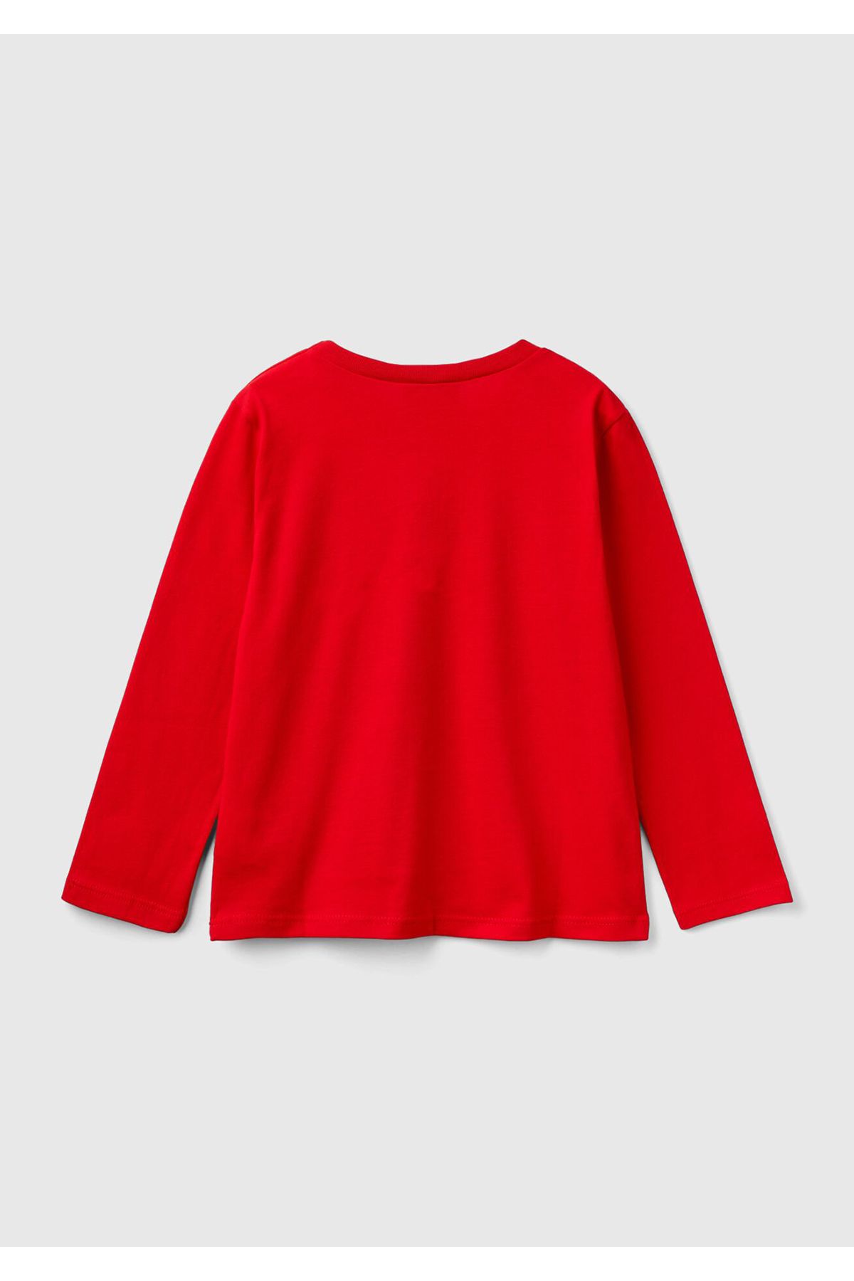 United Colors of Benetton-Girl's Red Hem Logo Label Photo Print Long Sleeve T-Shirt 2