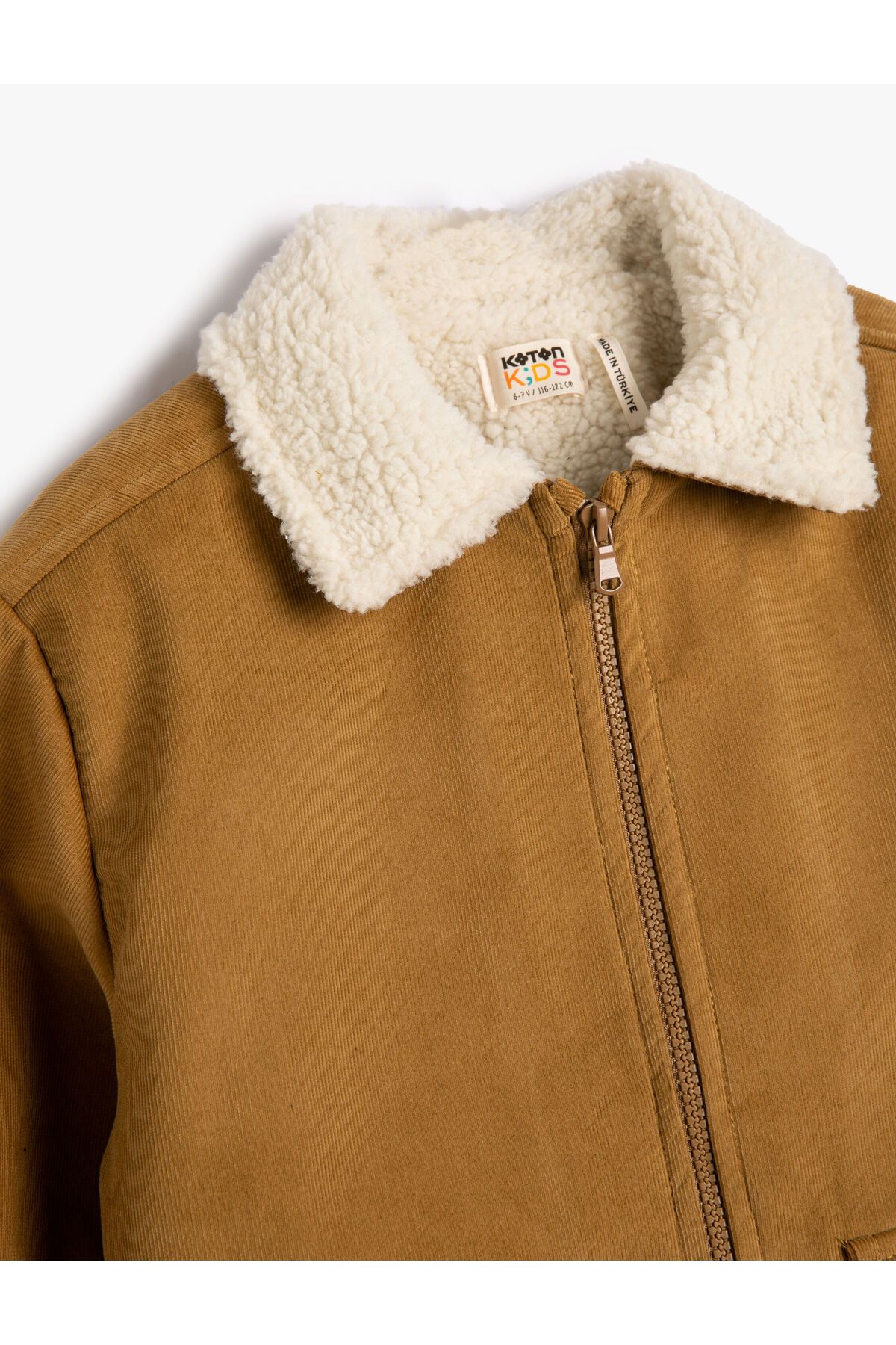 Koton-Biker Jacket with Plush Lined Corduroy with Zippered Lid and Pocket 4