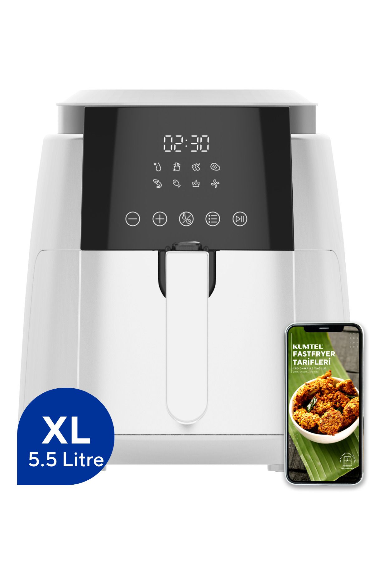 KUMTEL Beyaz XL Digital Fastfryer ( Yağsız Fritöz Airfryer ) HAF-02-1