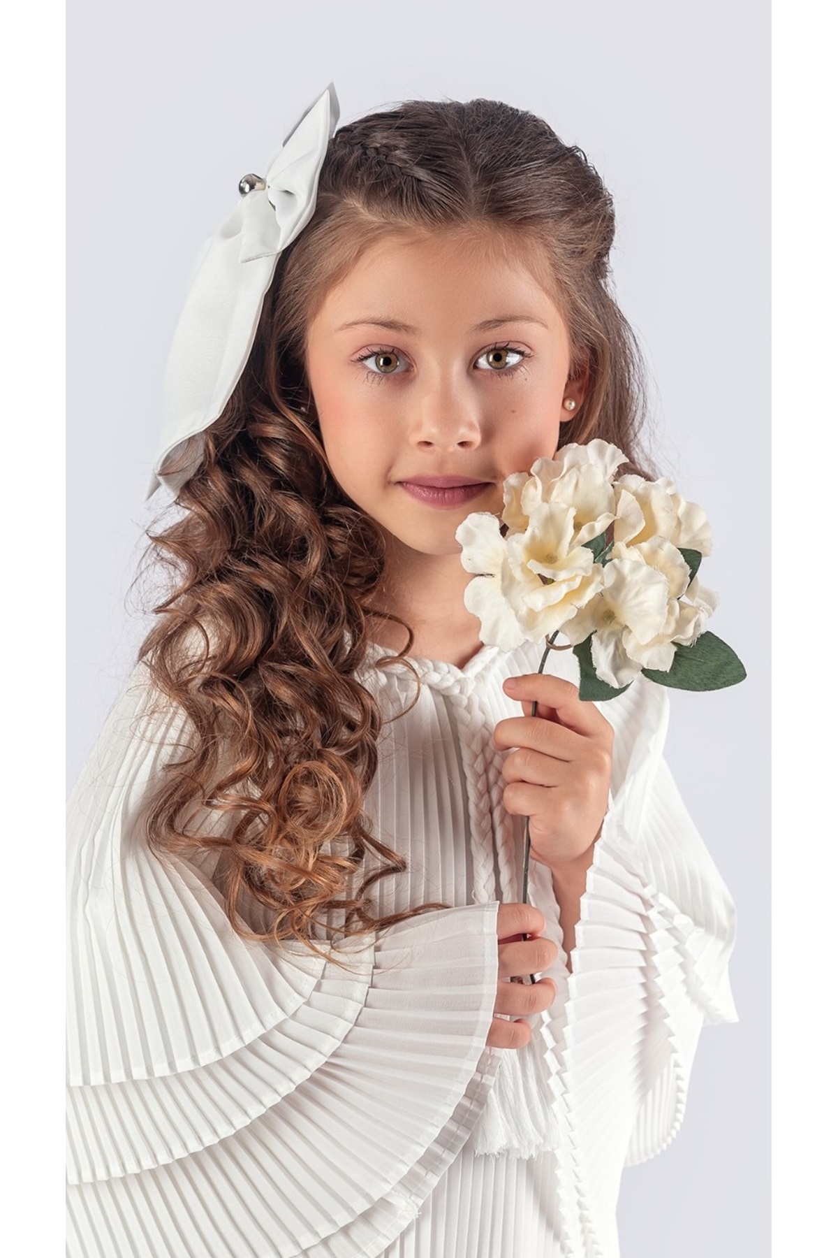 Mnk Baby&Kids Kız Çocuk Krep Plise Elbise MNK0595 BEYAZ fotoğrafı 2 (önizleme)