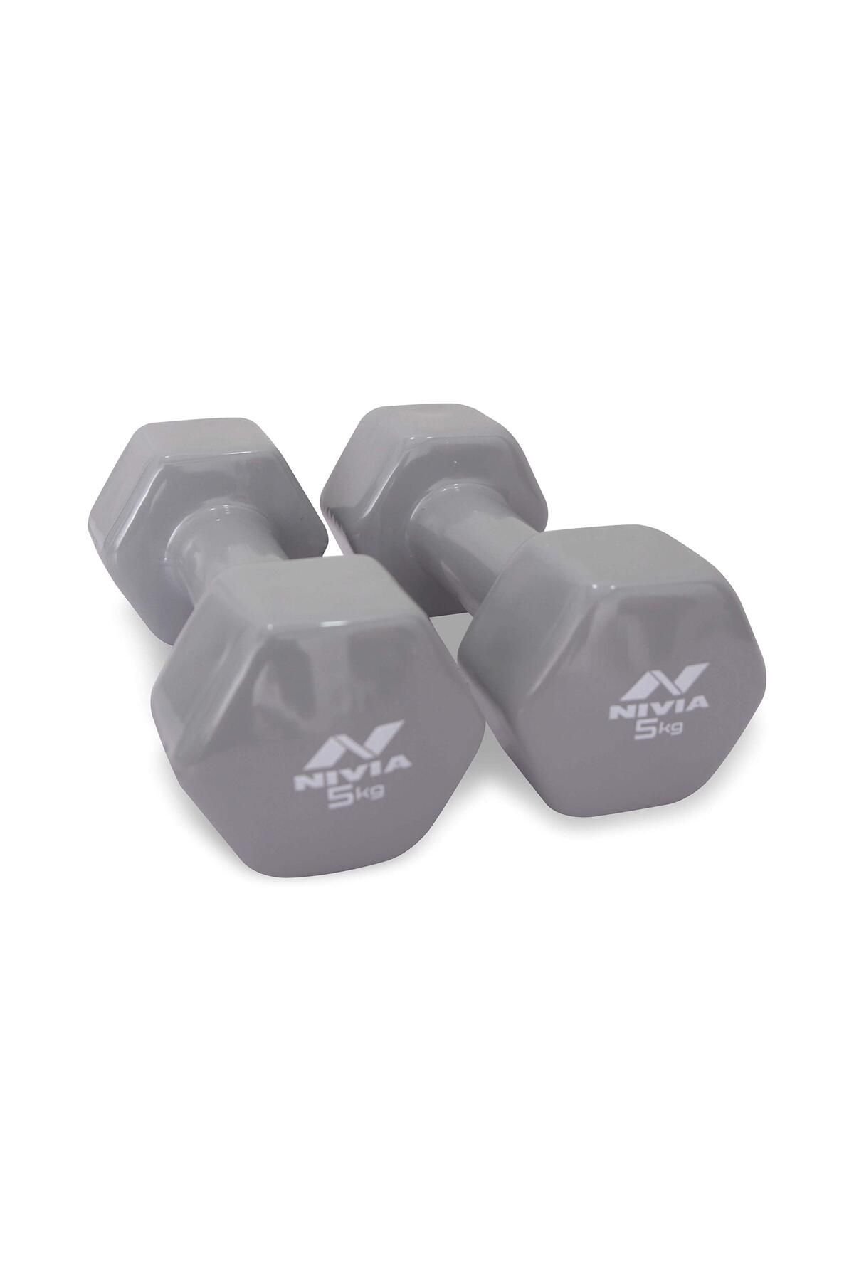 Nivia-Vinyl Dumbbells of 10Kg (22LB) 2 Dumbbells of 5Kg (11LB) | Grey | Material : Vinyl Coat Iron 2