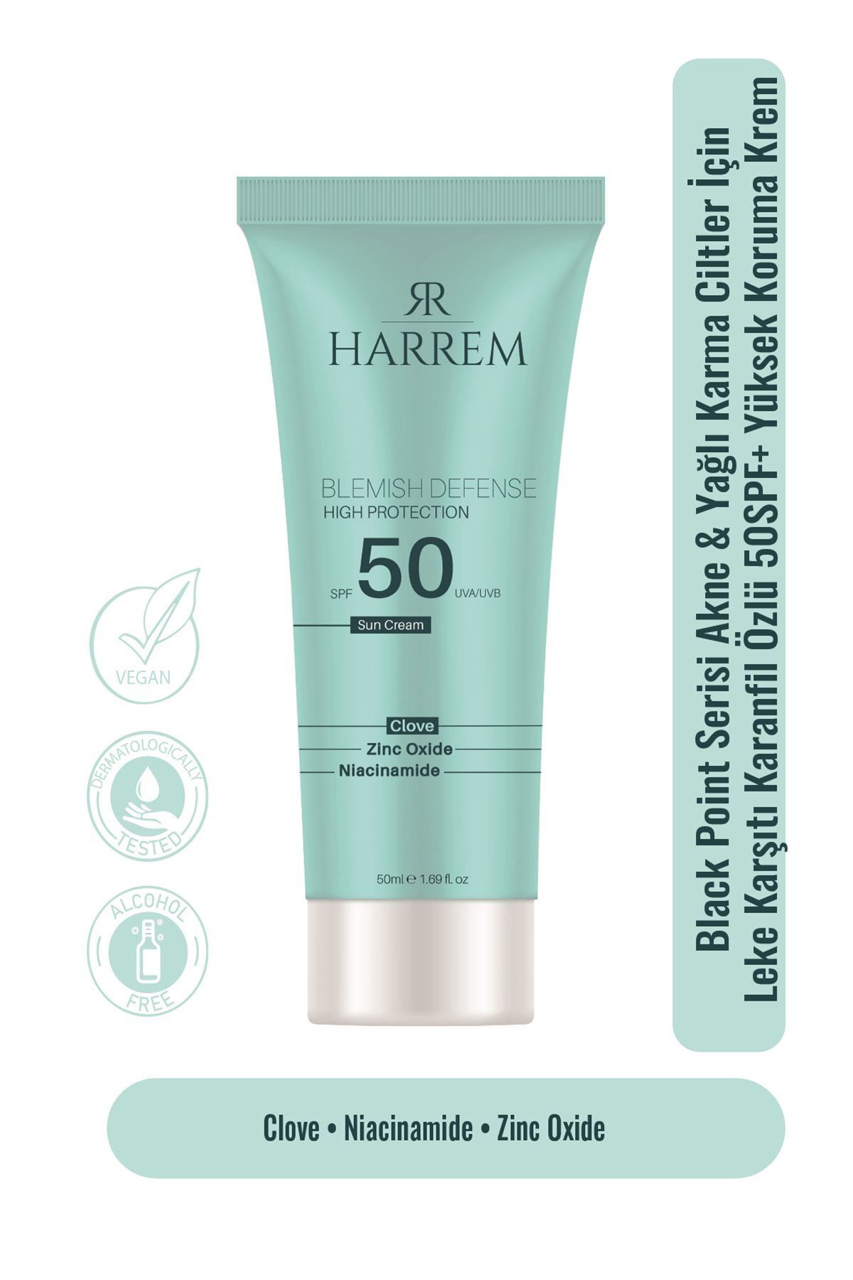 Harrem-Acne & Oily Skin Anti-Blemish High Protective Oil Free Spf50 Uva/Uvb Sunscreen 50 ml Black P.In 1