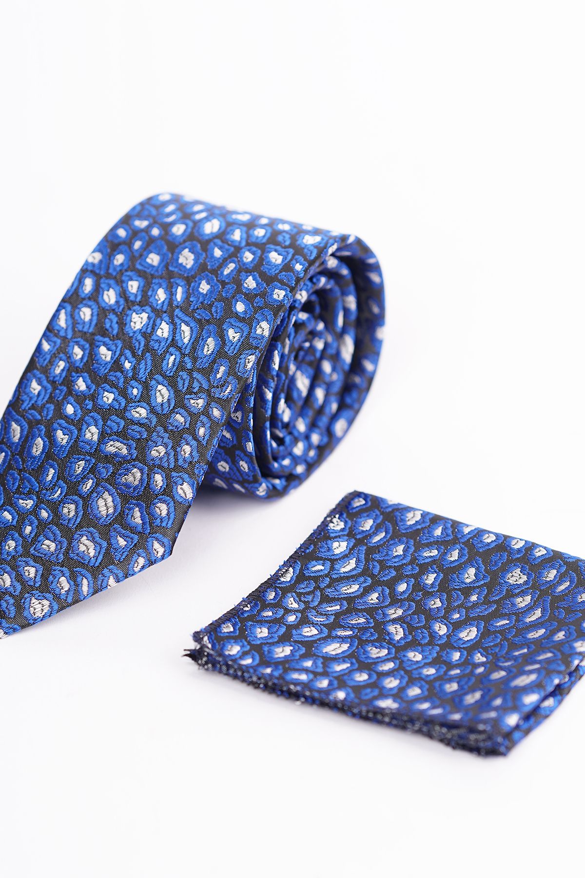 Guild-Blue and White Patterned Tie and Handkerchief 1