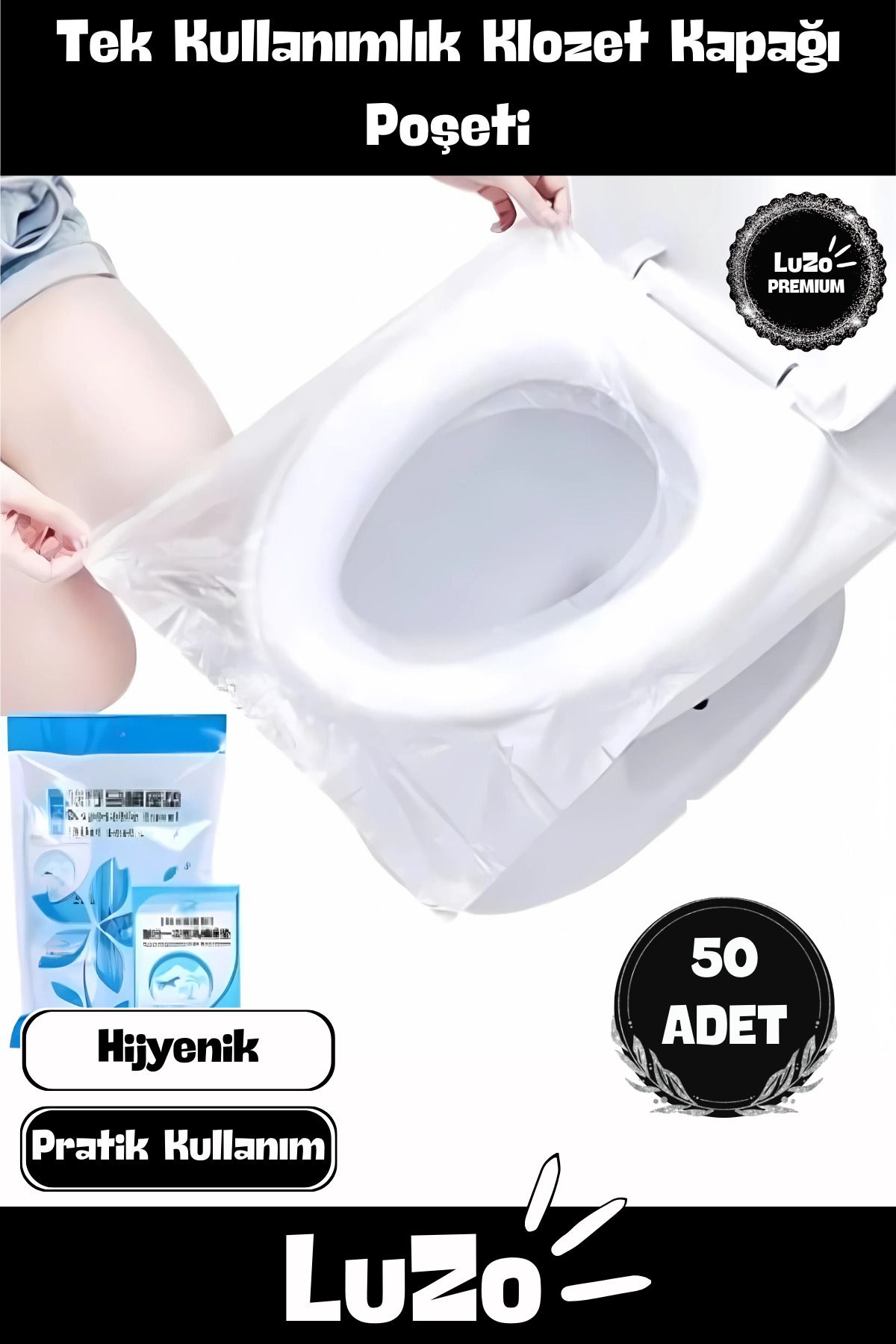 LuZo Premium Seri Kafe Avm Halka Açık Tuvalet Wc Hijyenik Tek Kullanımlık Klozet Kapağı Poşeti 50 Adet