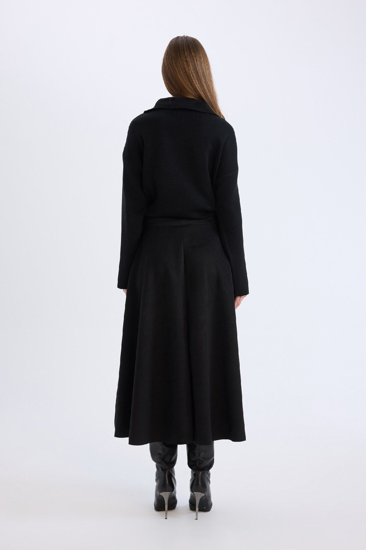 DeFacto-A-Line Basic Plain Suede Midi Skirt E5405Ax24Wn 6
