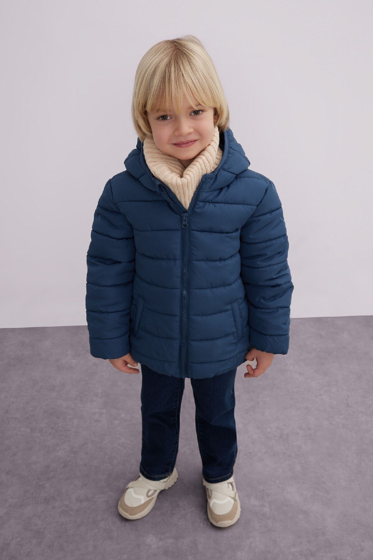 DeFacto-Baby Boy Puffer Jacket - Water Repellent, Hooded and Zippered A2859A524Au 2